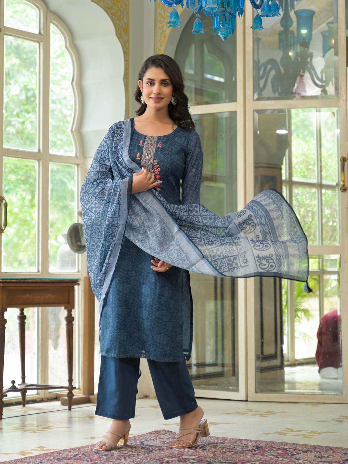 Label Khoj Women Lilen kurta, trouser and dupptta set