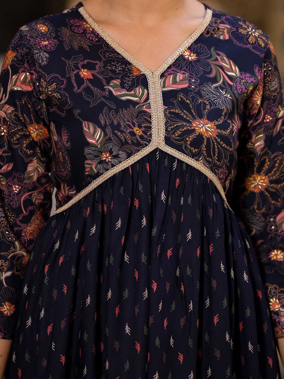 Label Khoj Women Rayon print A line Alia kurta with Pocket