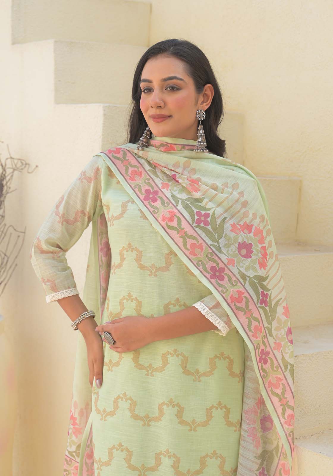 Label Khoj Women Lilen kurta, trouser and dupptta set