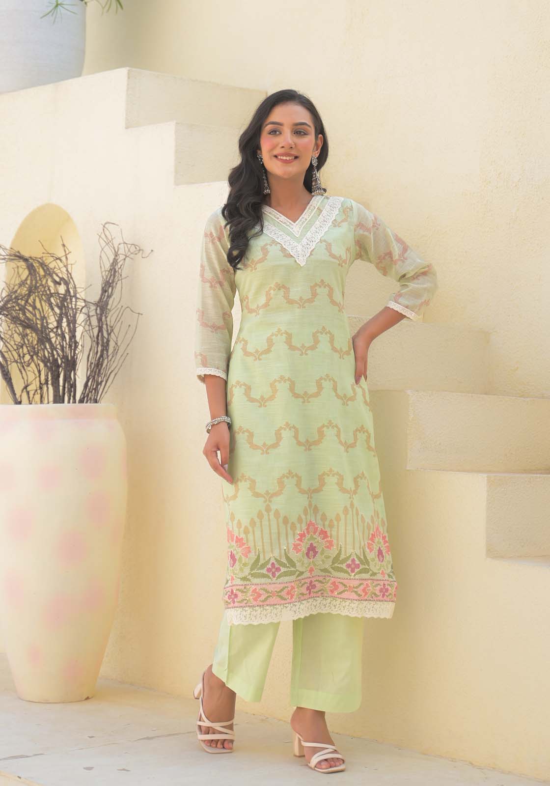 Label Khoj Women Lilen kurta, trouser and dupptta set