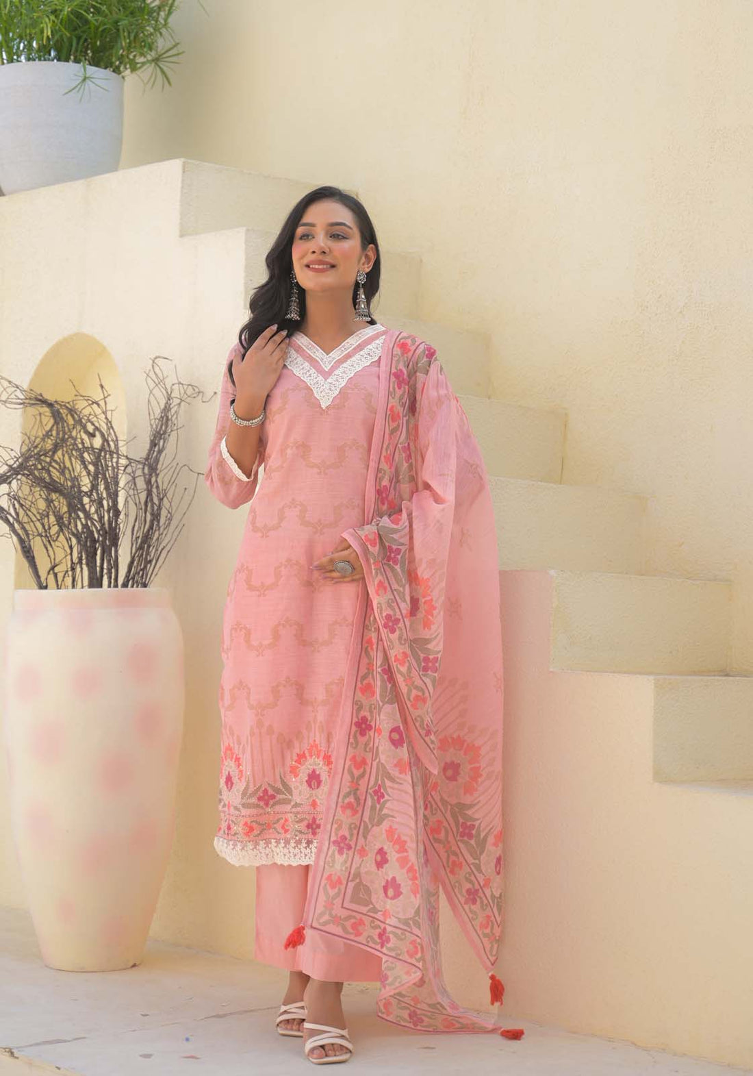 Label Khoj Women Lilen kurta, trouser and dupptta set