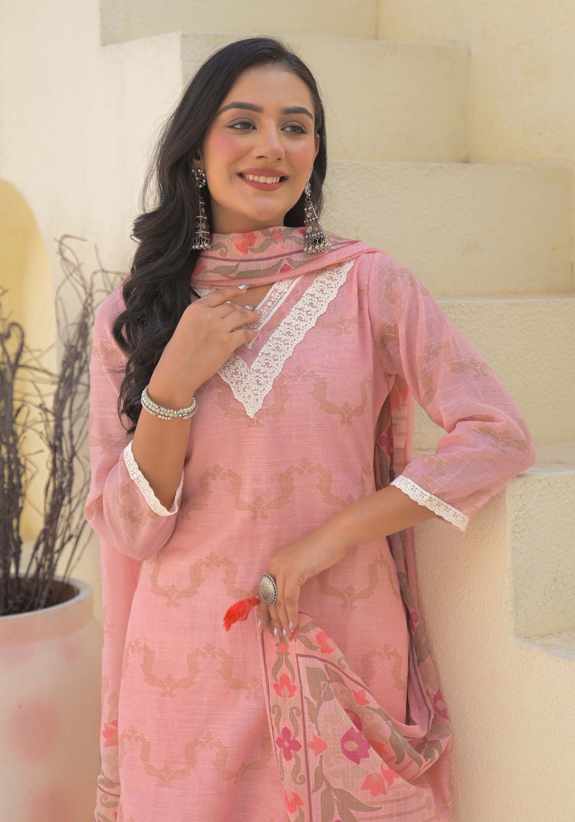 Label Khoj Women Lilen kurta, trouser and dupptta set