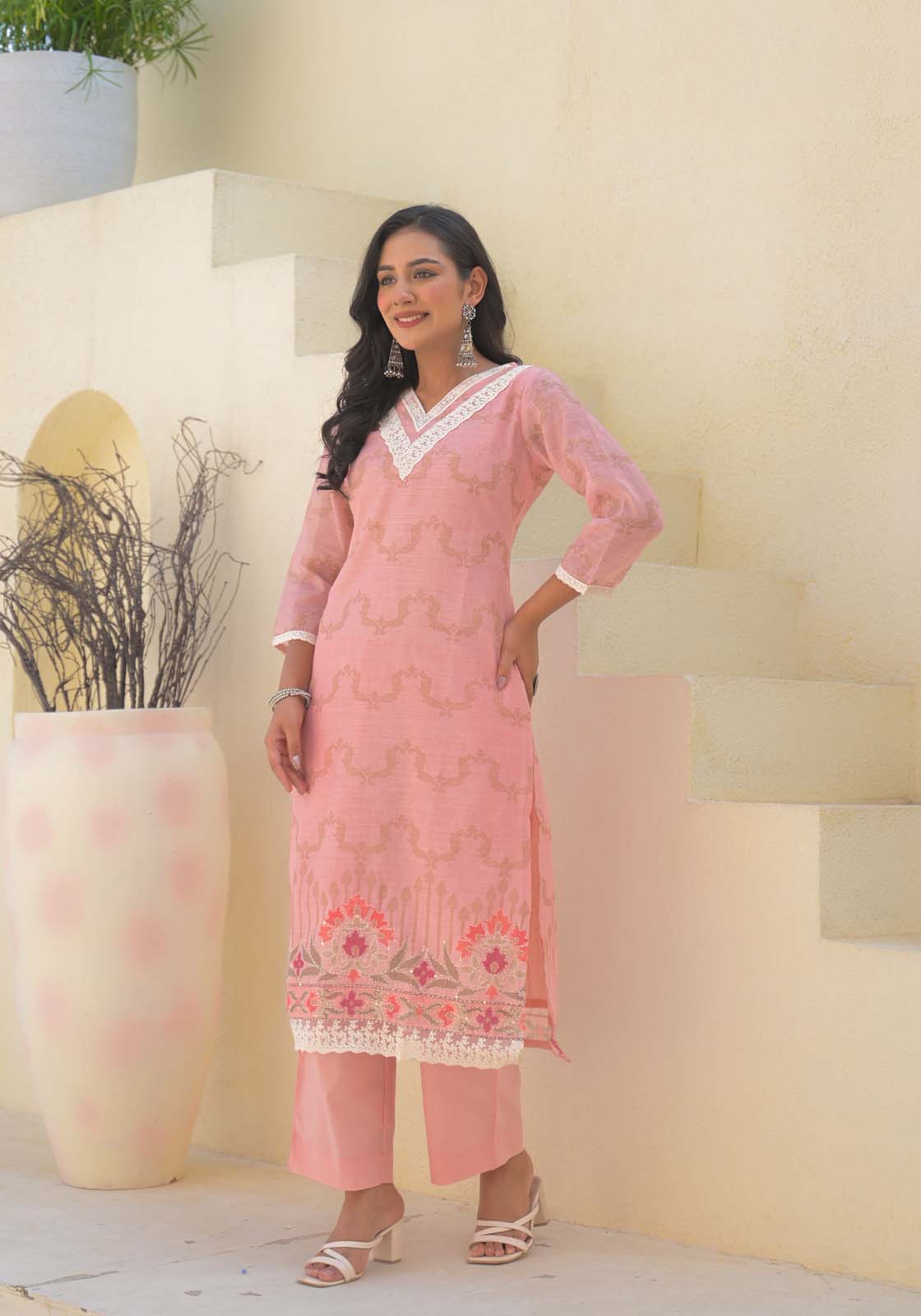 Label Khoj Women Lilen kurta, trouser and dupptta set