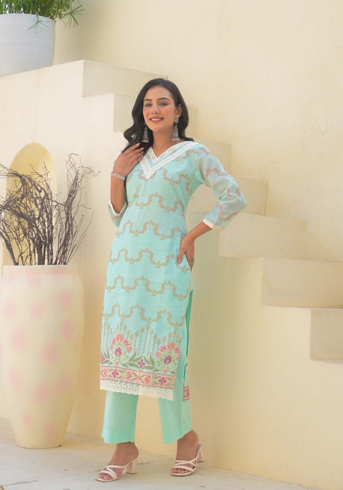 Label Khoj Women Lilen kurta, trouser and dupptta set
