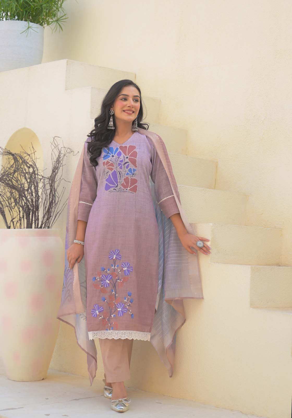 Label Khoj Women Lilen kurta, trouser and dupptta set