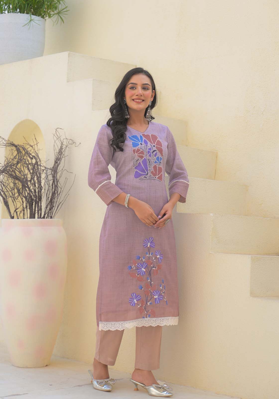 Label Khoj Women Lilen kurta, trouser and dupptta set