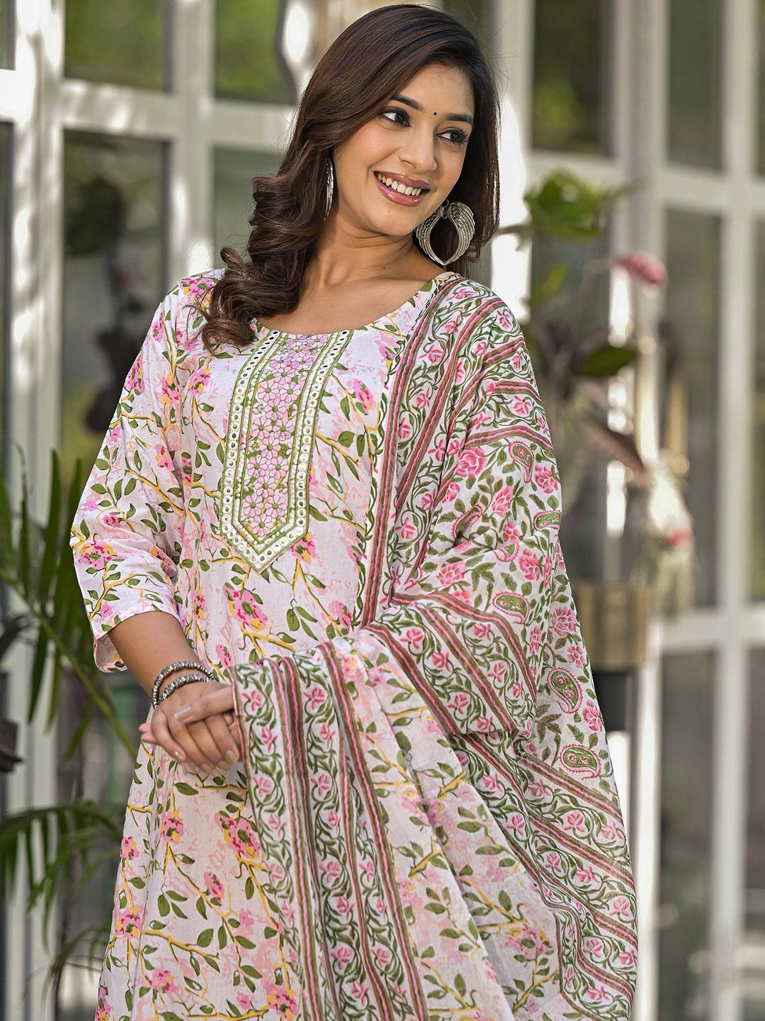 Label khoj women Cotton print kurta SetPEACH Color