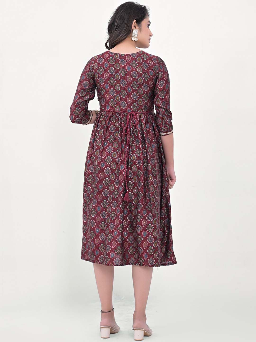 Label Khoj Women Modal Silk fabric and embroidery Printed Dress