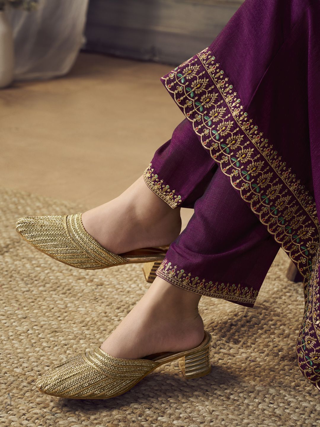 Label khoj Beautiful Anarkali kurta With Pant and Dupatta Set wine Color