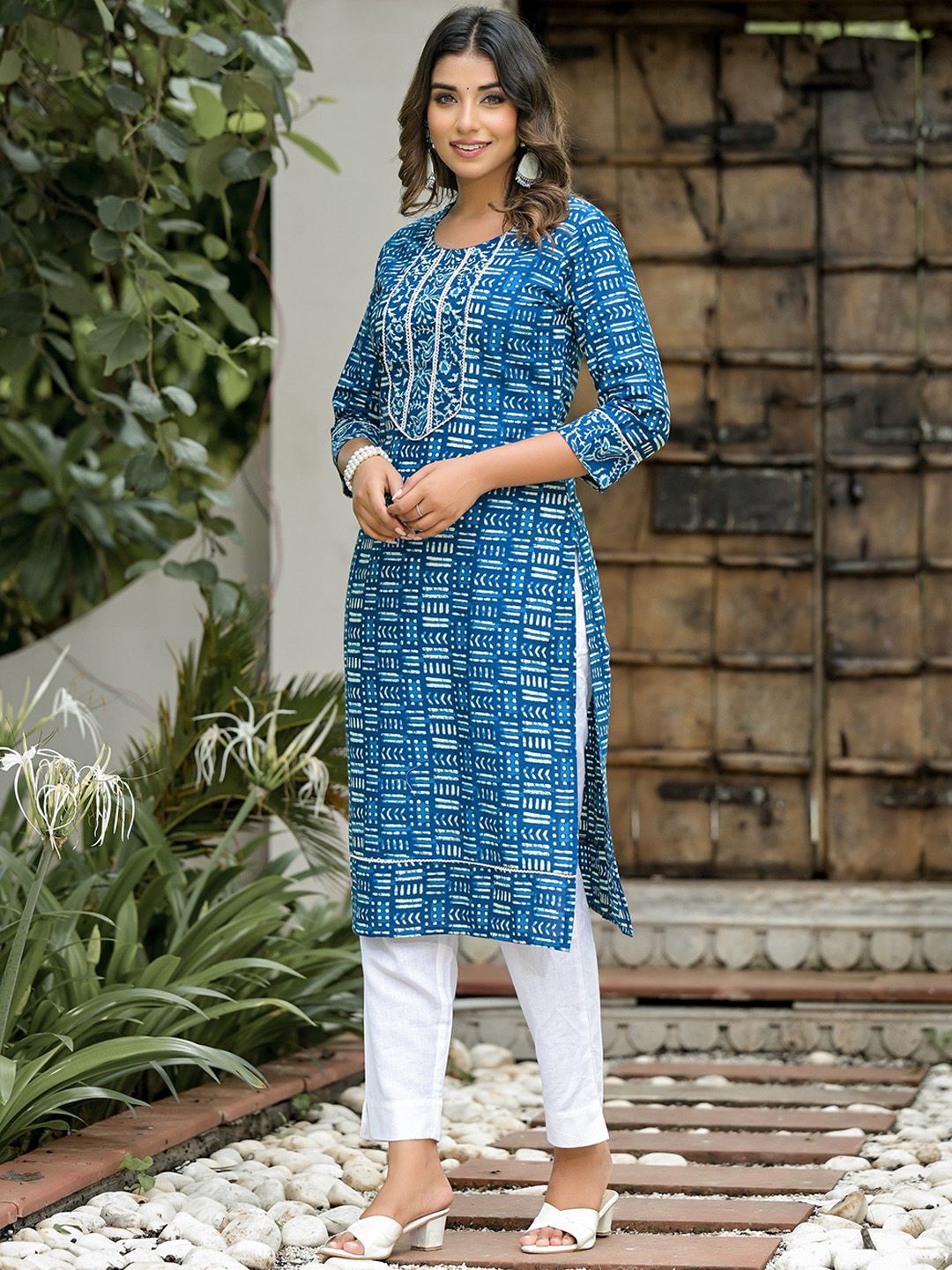Label Khoj Women  Cotton  Lace Blue Color Kurta For Women