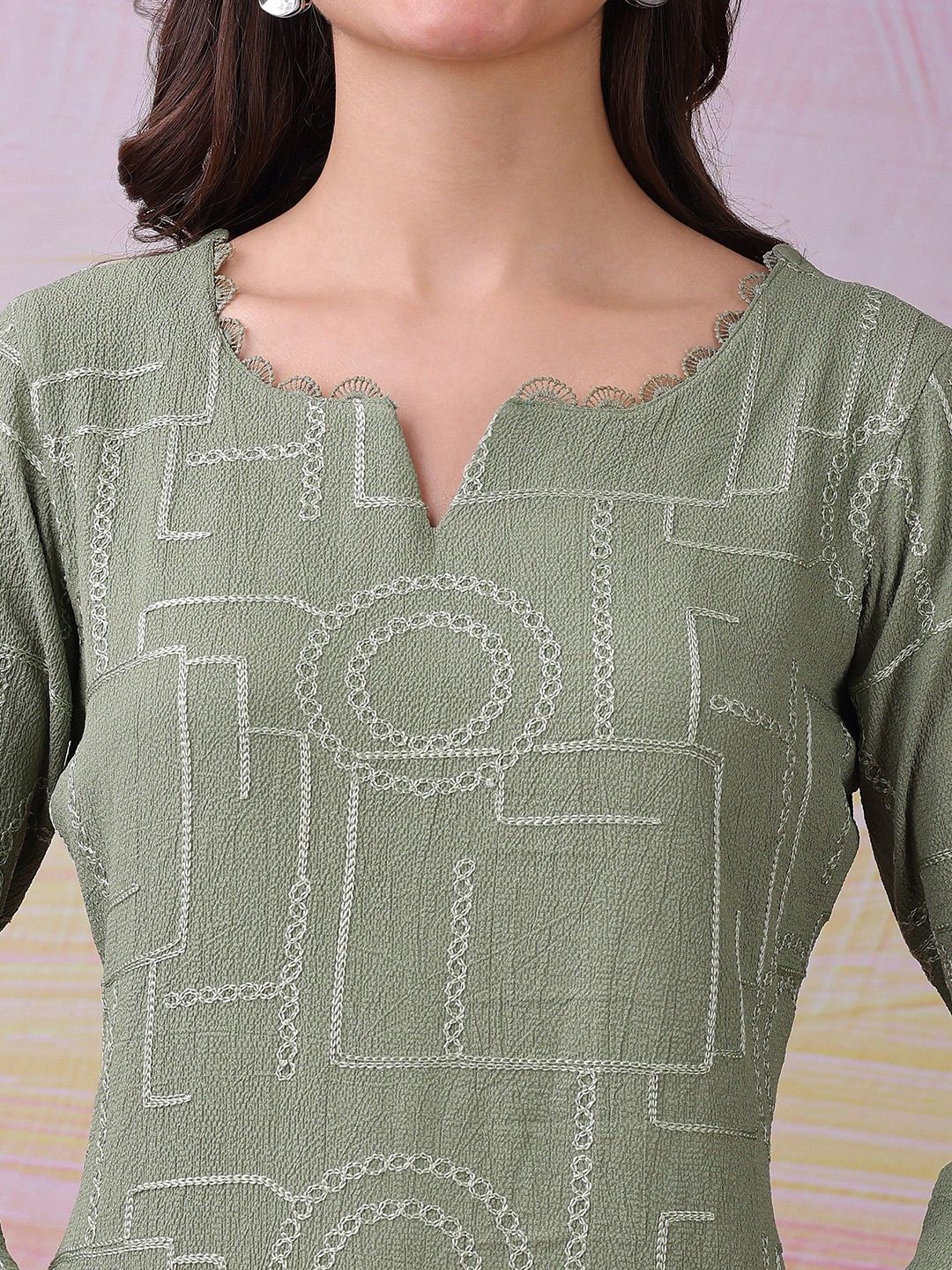 Label Khoj Women's Pista Polyester Embroidered Kurta