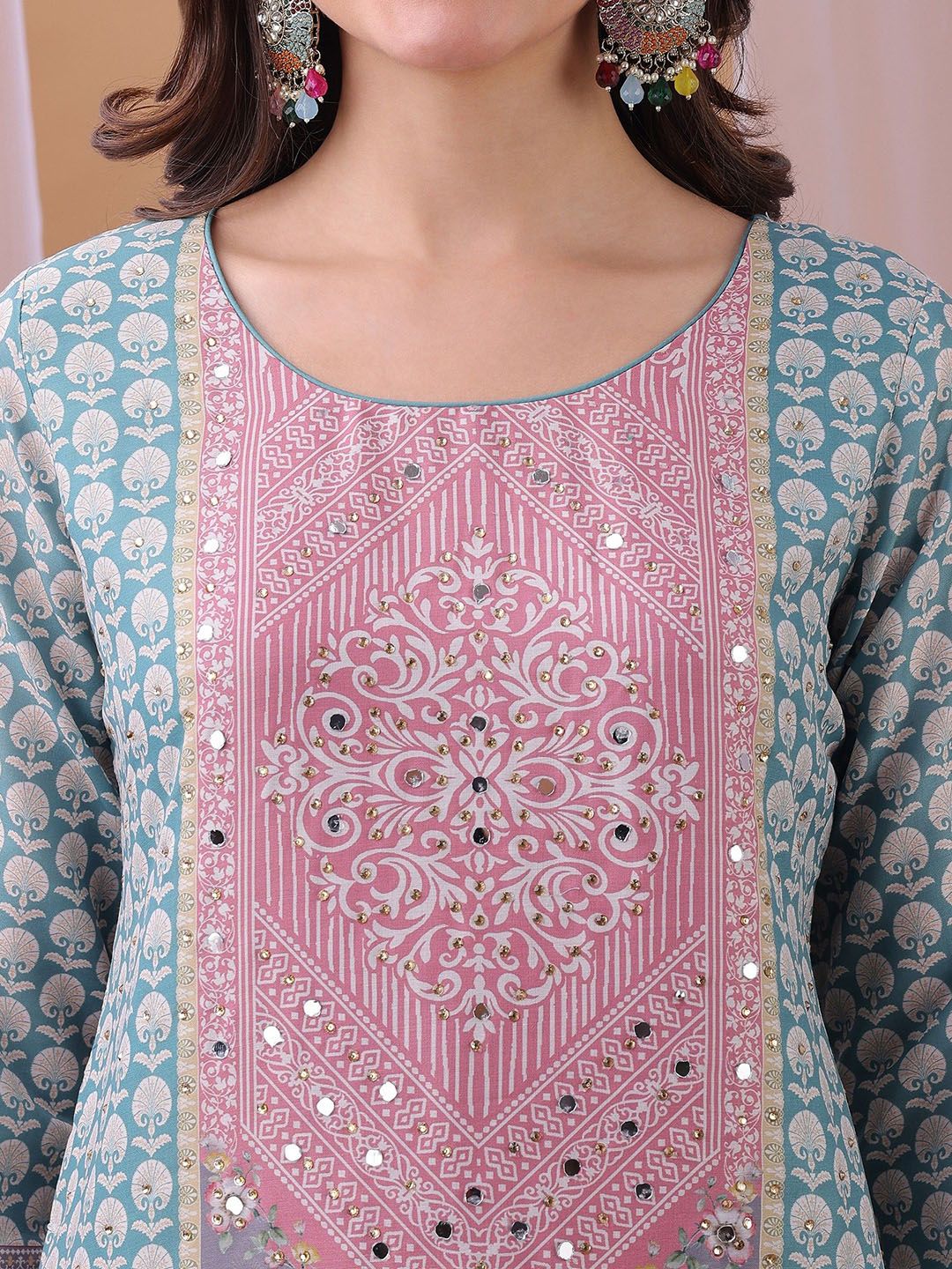 Label Khoj Women's Pink Silk Blend Handwork Kurta with Pant and Pink Dupatta