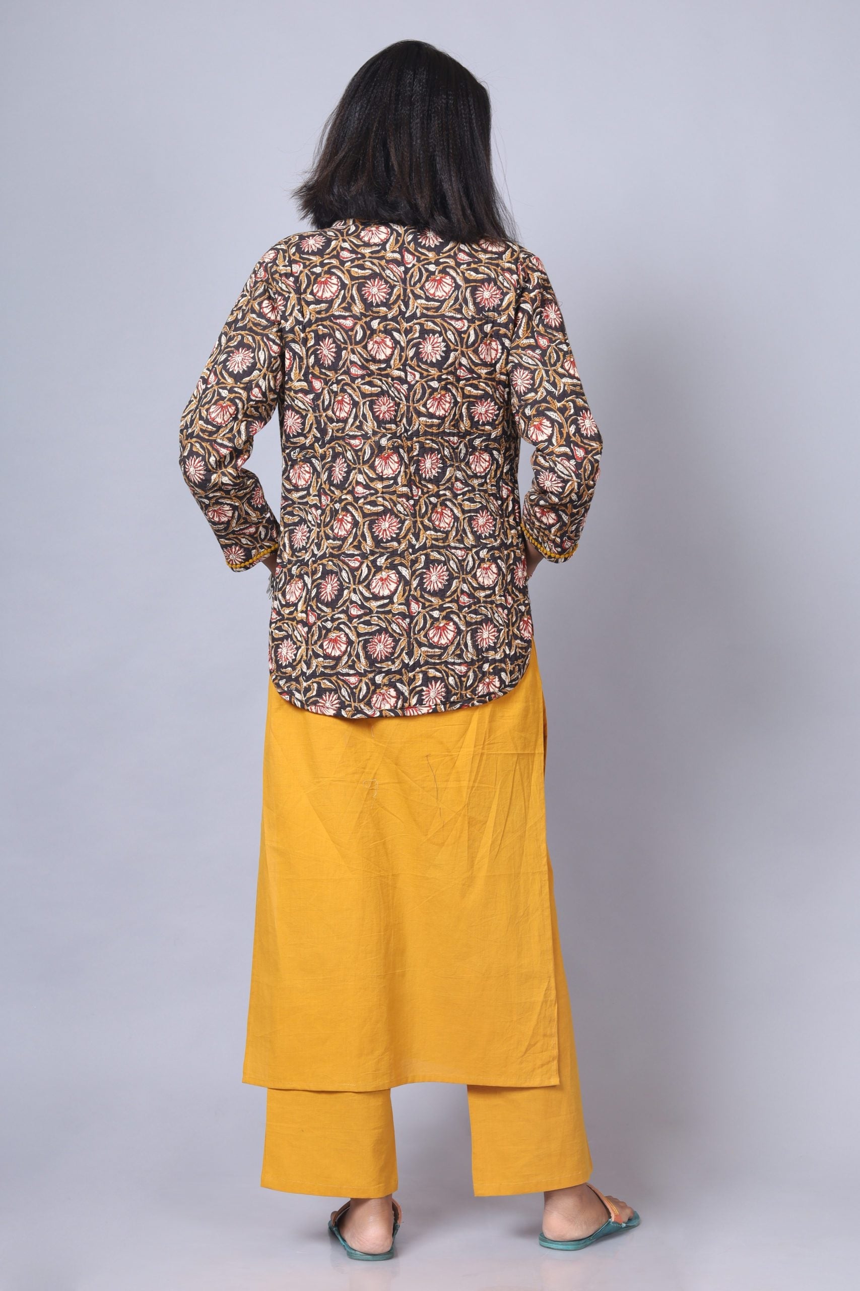 Soot Black With Honey Yellow Cotton Quilted Jacket