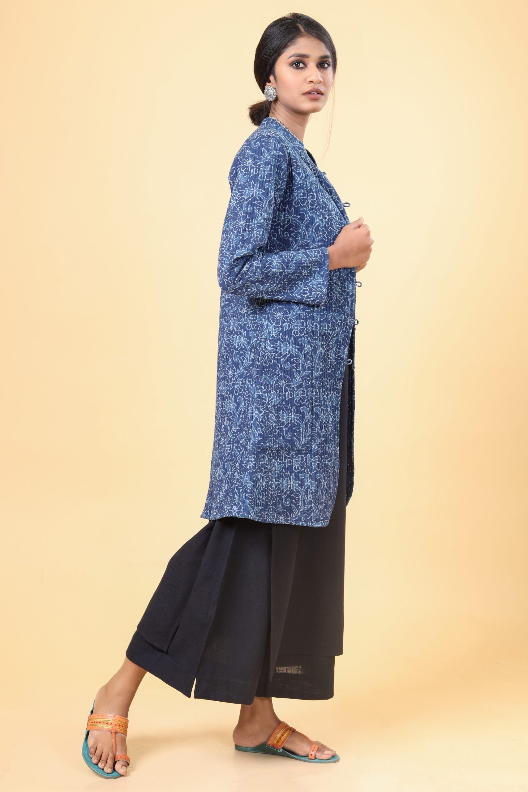 Indigo With Cloud Grey Cotton Quilted Jacket