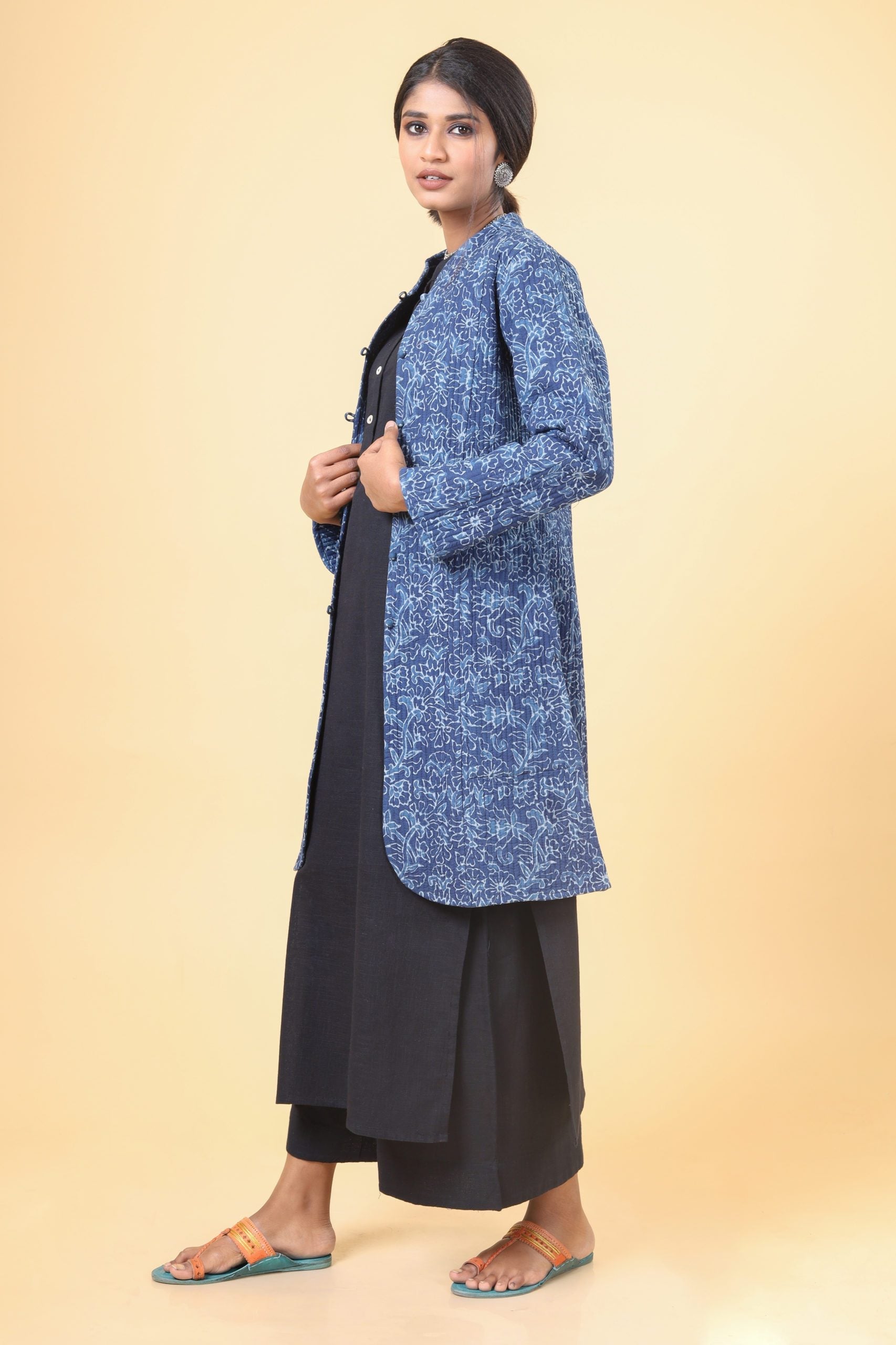 Indigo With Cloud Grey Cotton Quilted Jacket