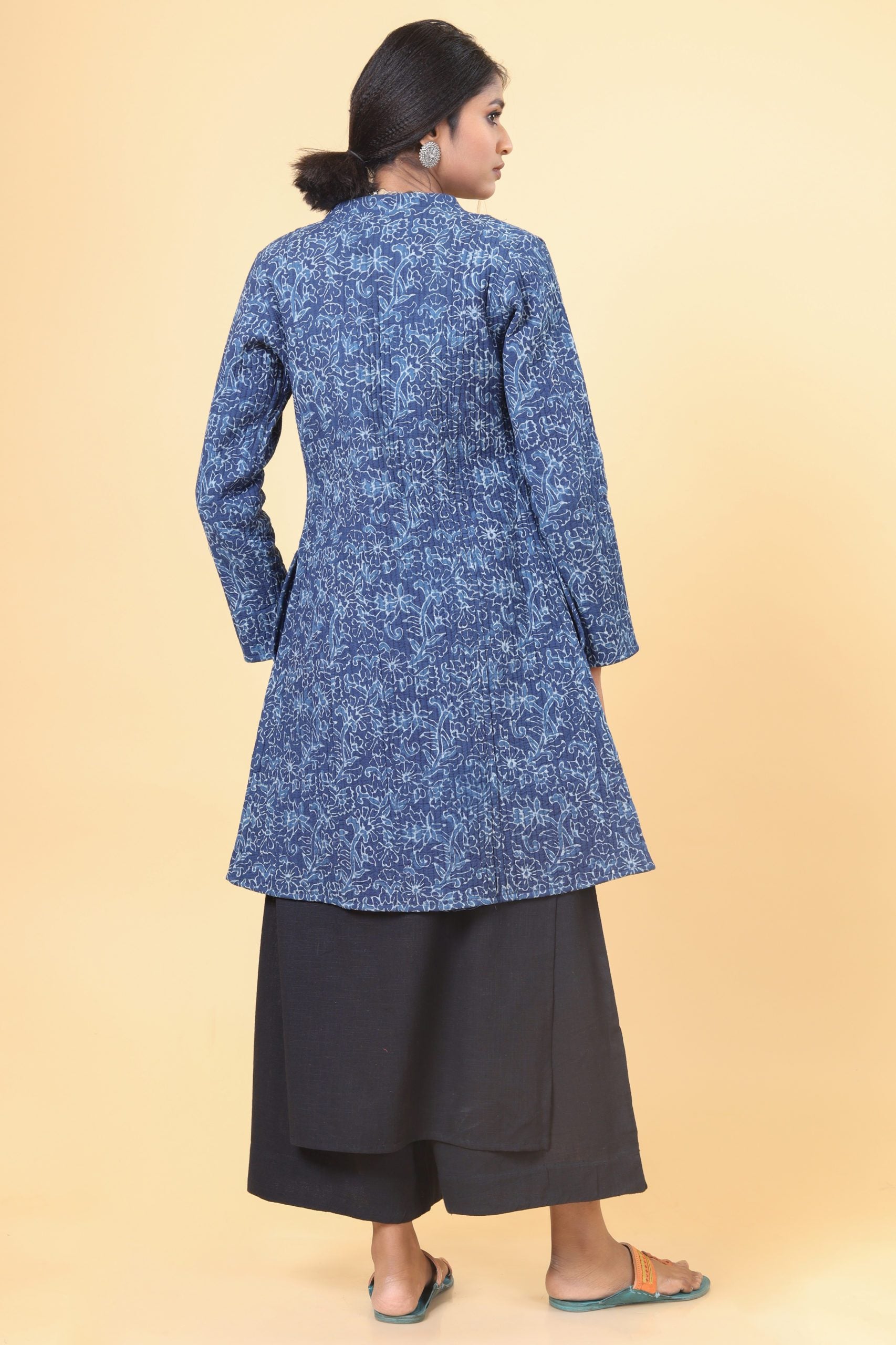 Indigo With Cloud Grey Cotton Quilted Jacket