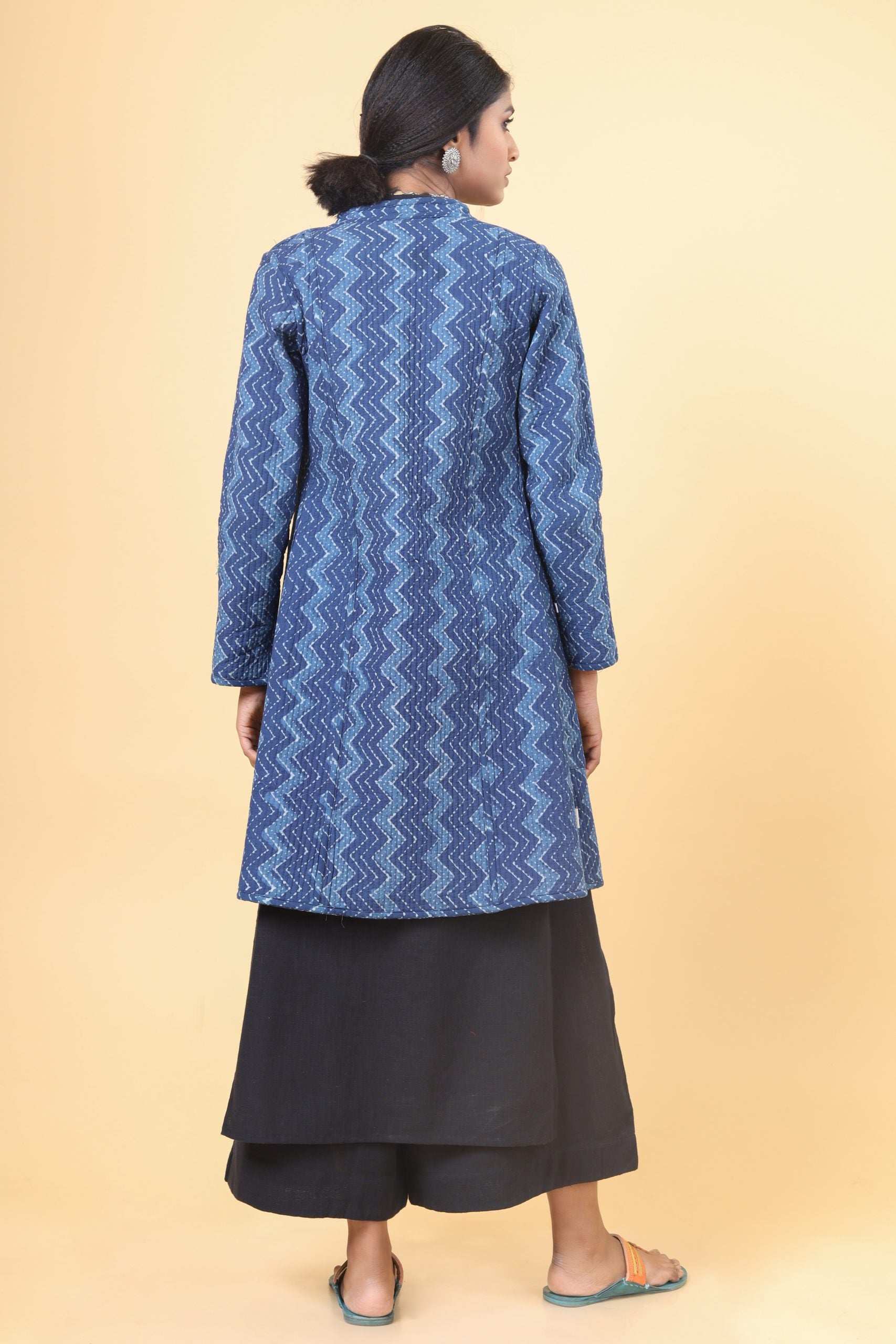 Indigo With Cloud Grey Cotton Quilted Jacket