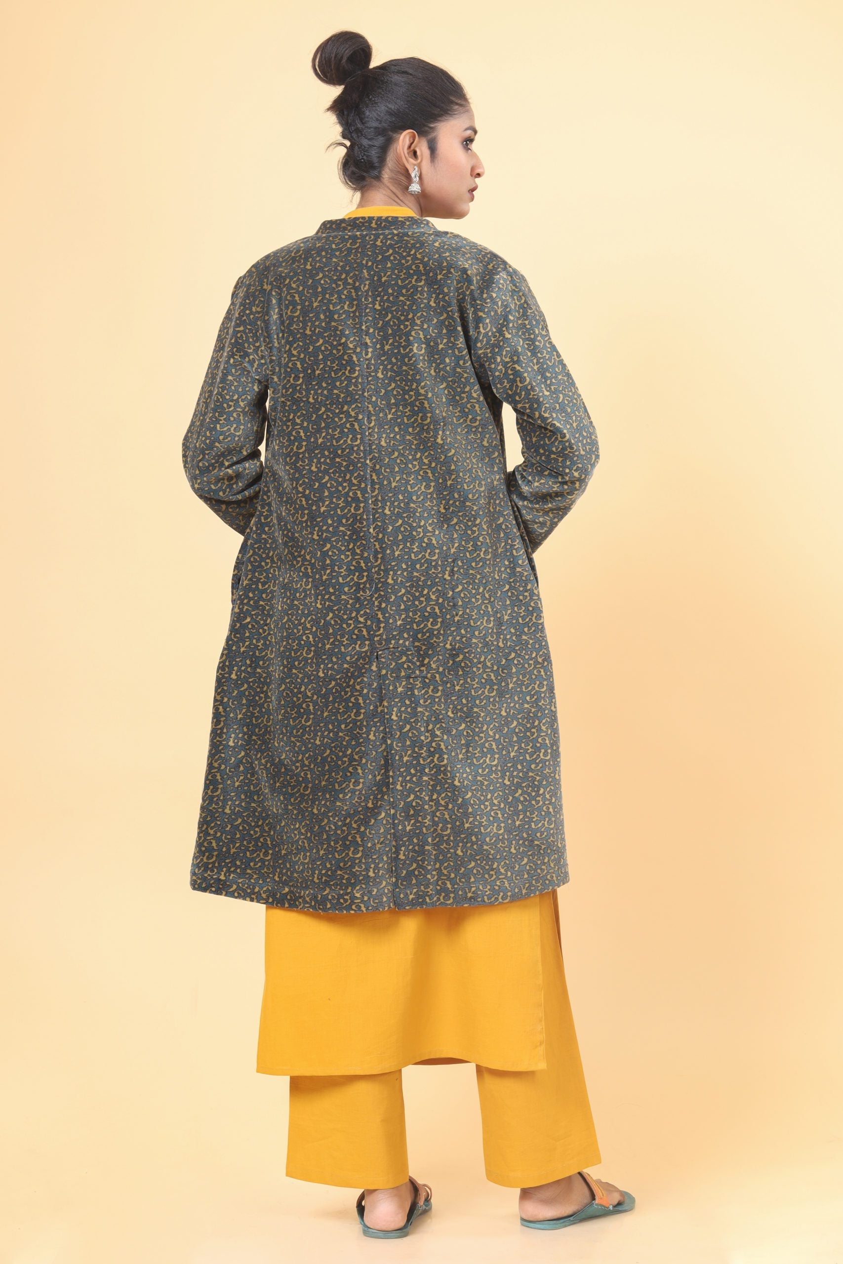 Phthalo Green With Olive Green Long Velvet Jacket