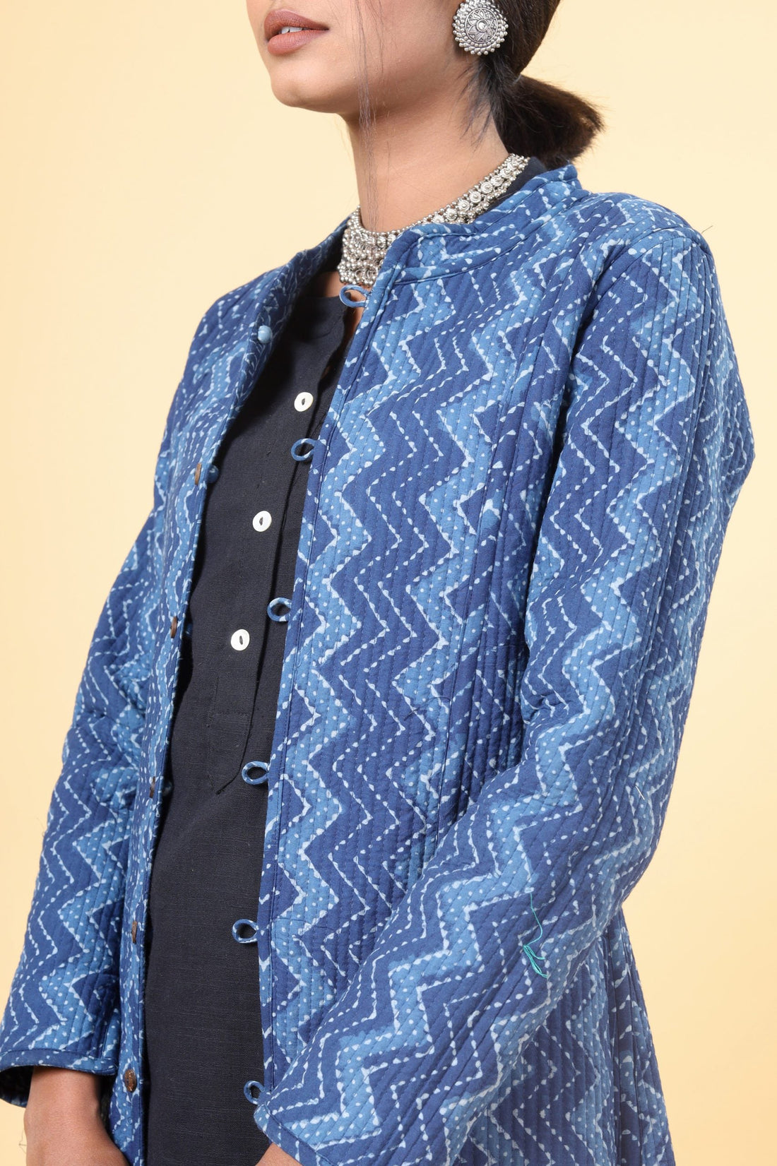 Indigo With Cloud Grey Cotton Quilted Jacket