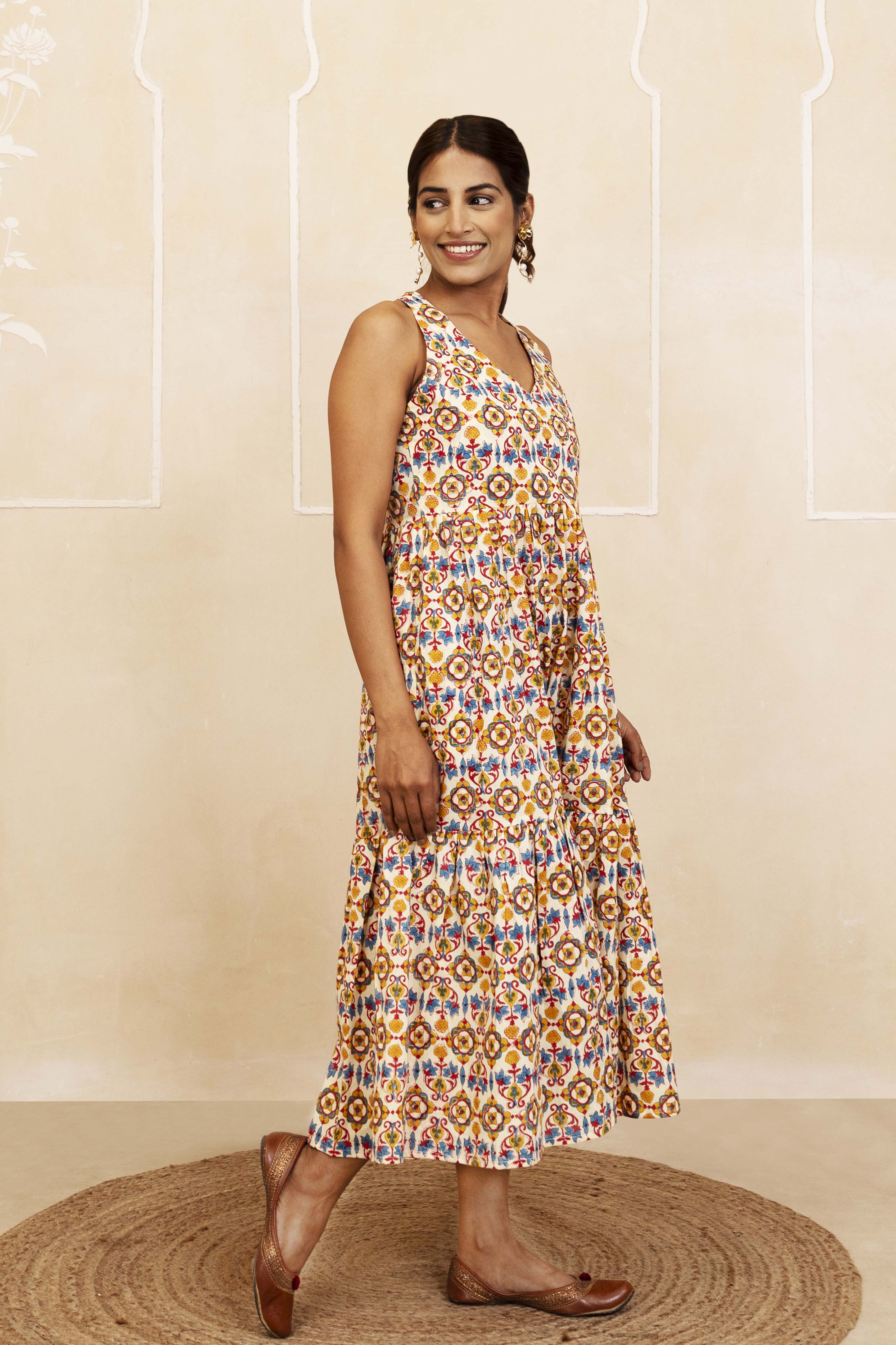 Blue, Red and Yellow Halter Neck Dress