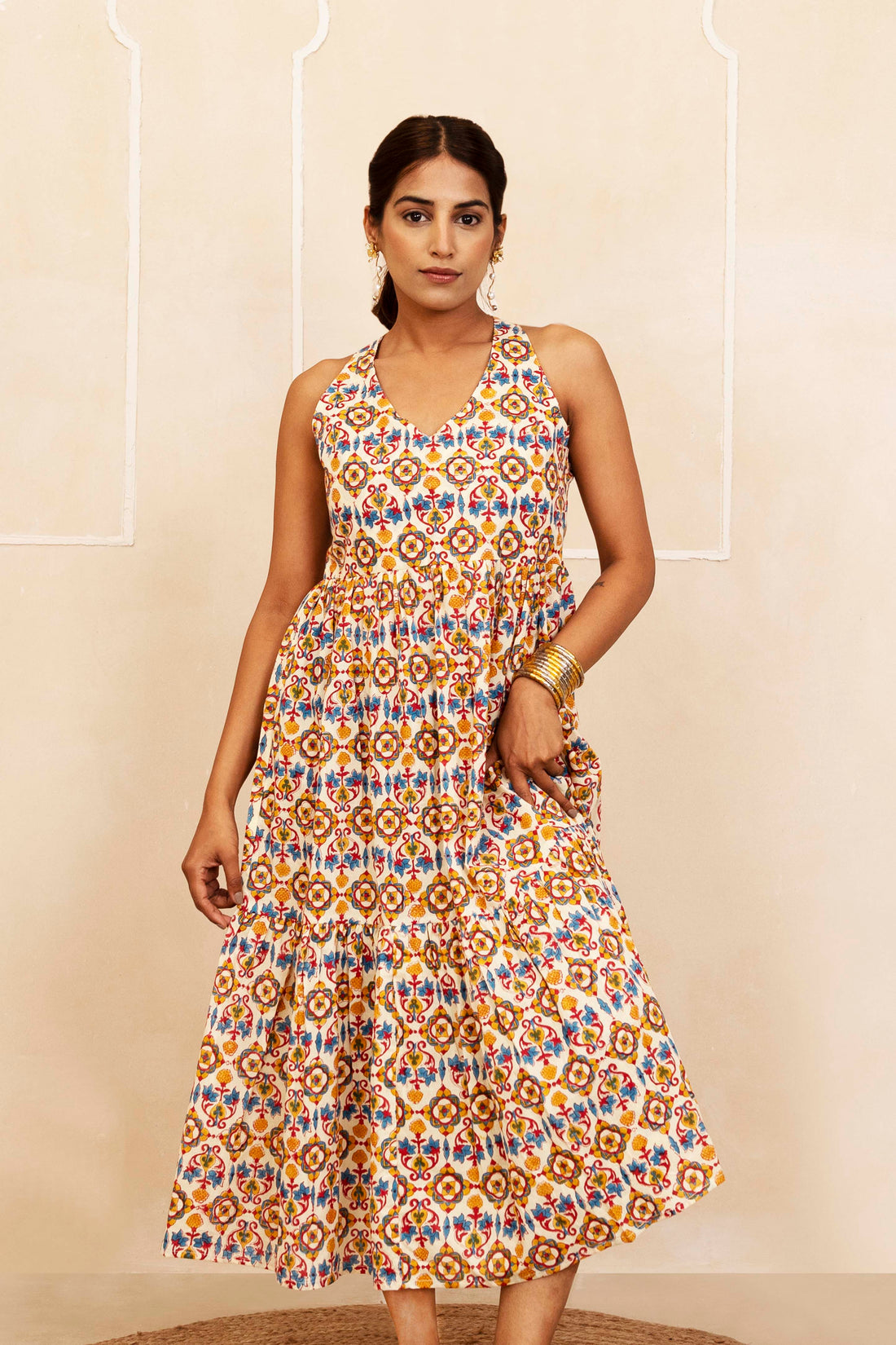 Blue, Red and Yellow Halter Neck Dress