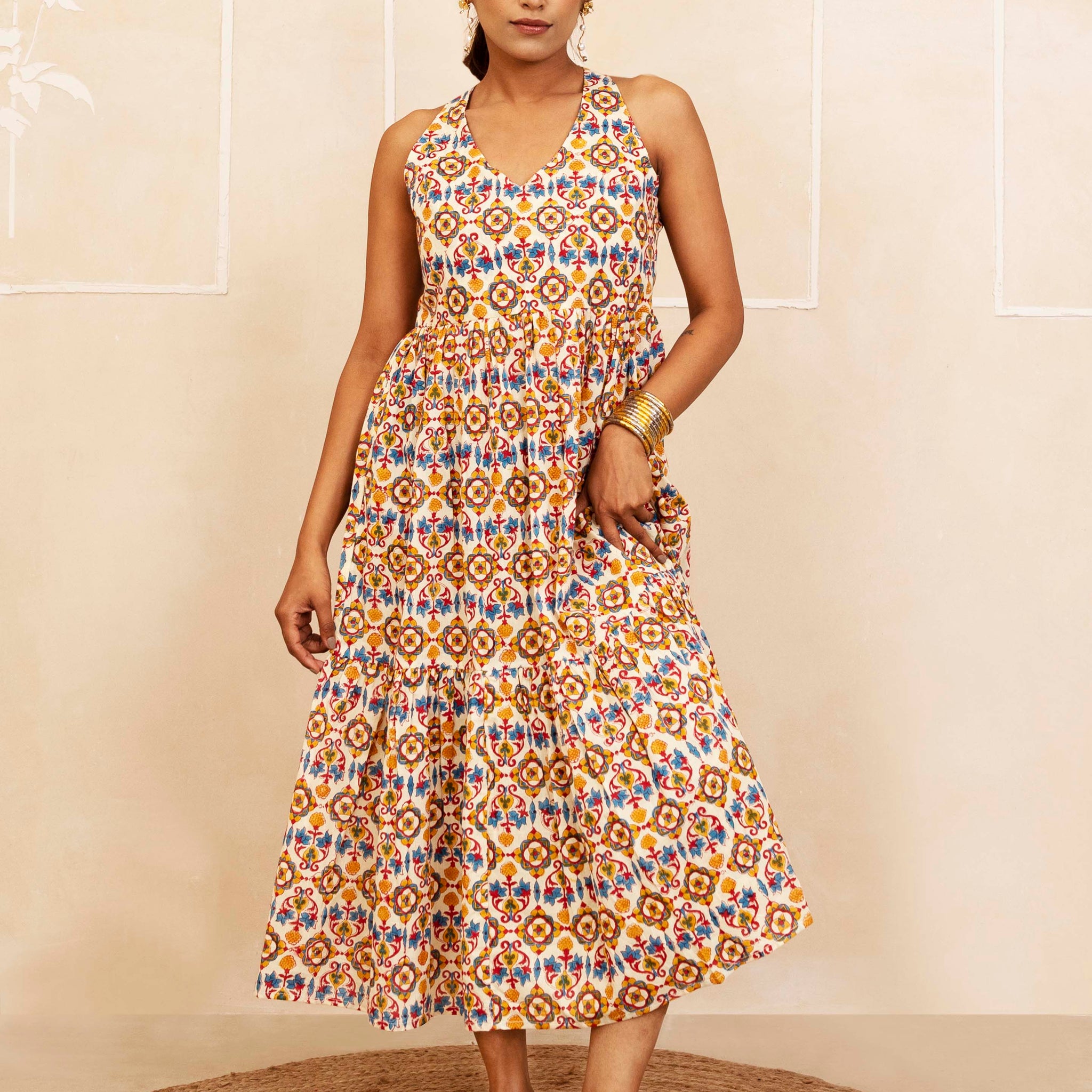 Blue, Red and Yellow Halter Neck Dress