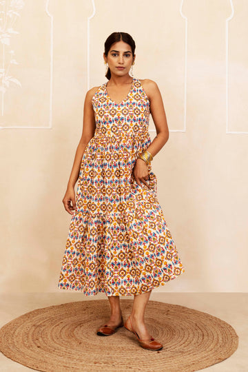 Blue, Red and Yellow Halter Neck Dress