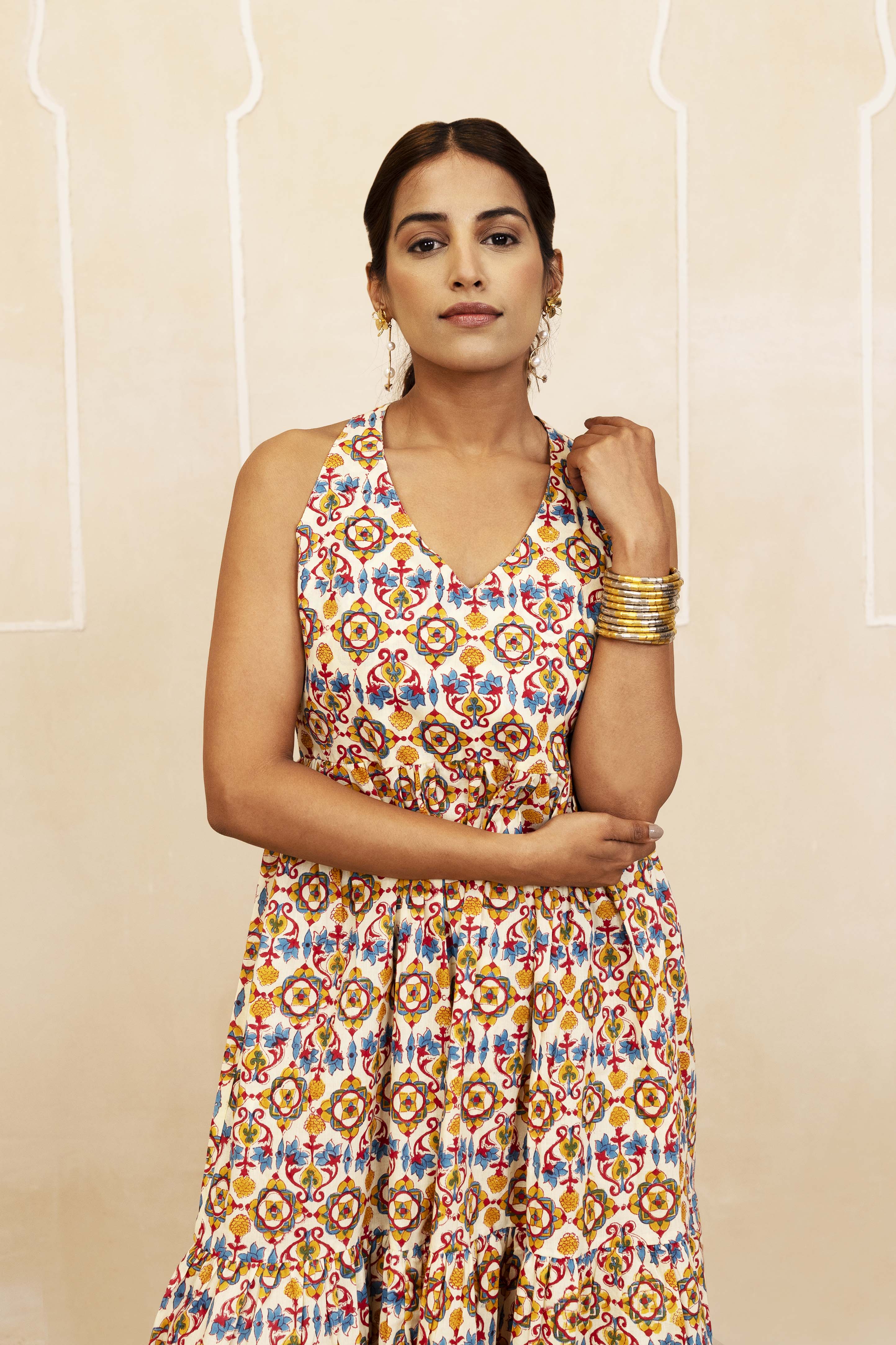Blue, Red and Yellow Halter Neck Dress