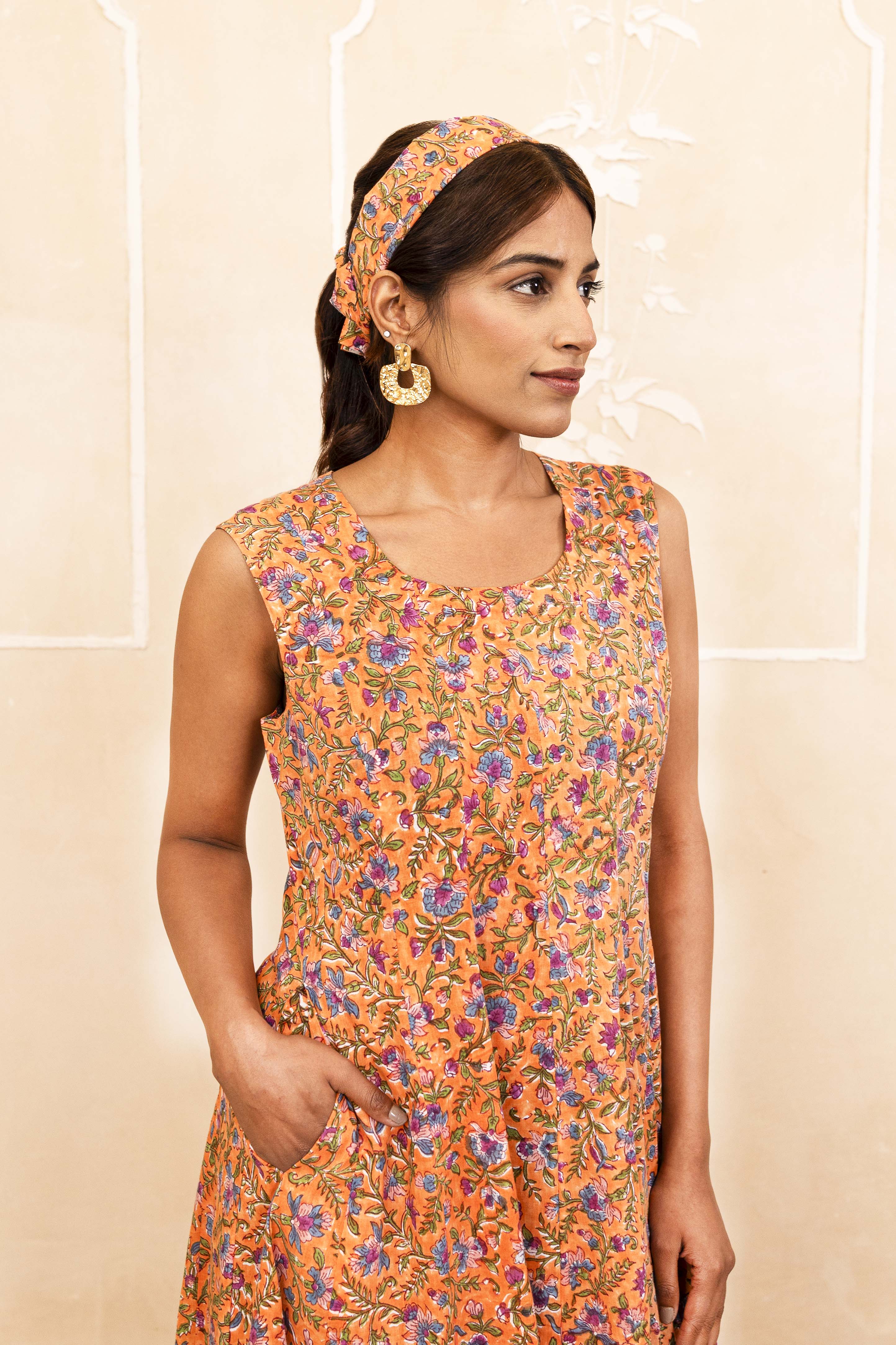 Orange Handblock Dress