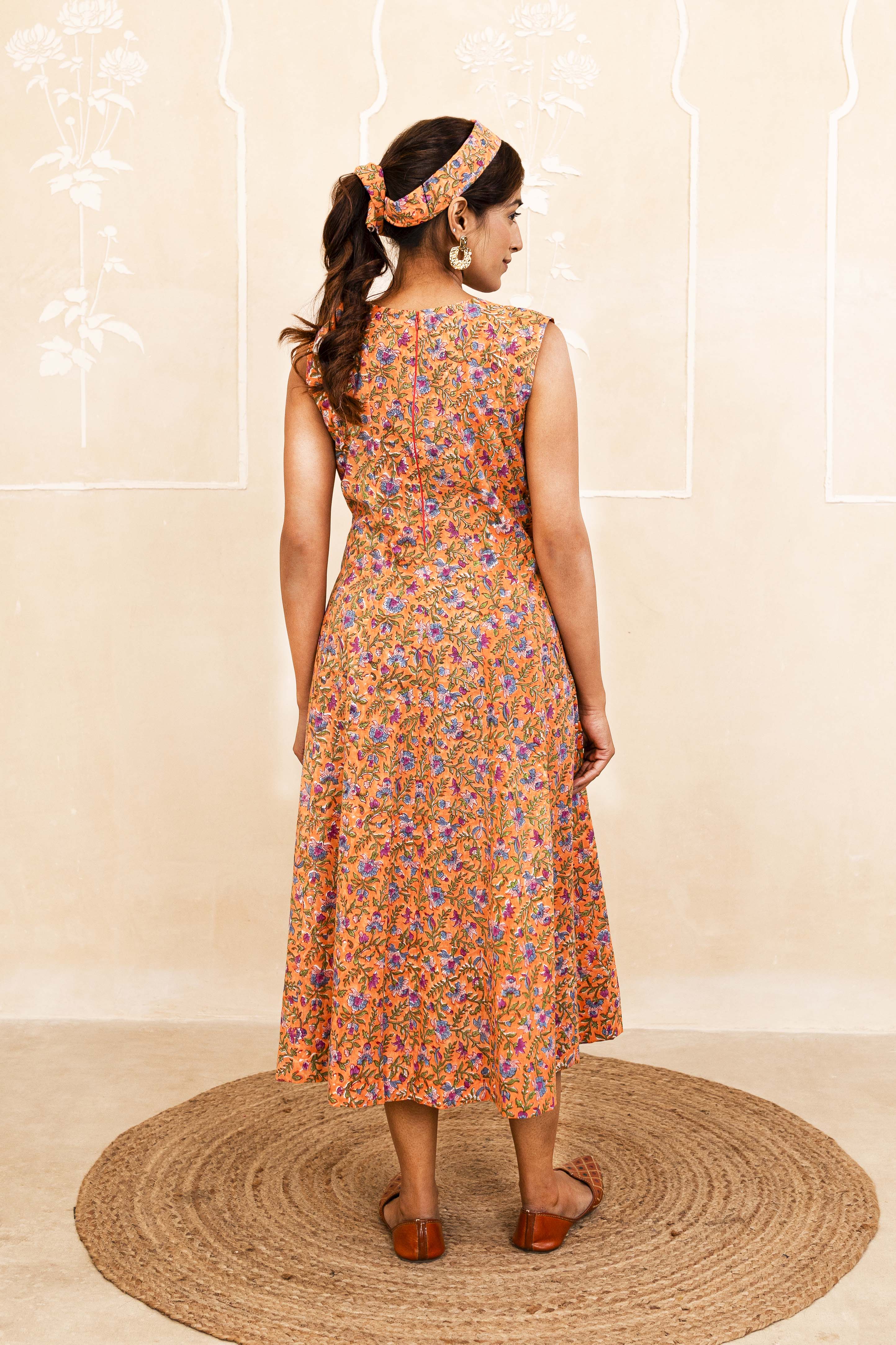 Orange Handblock Dress