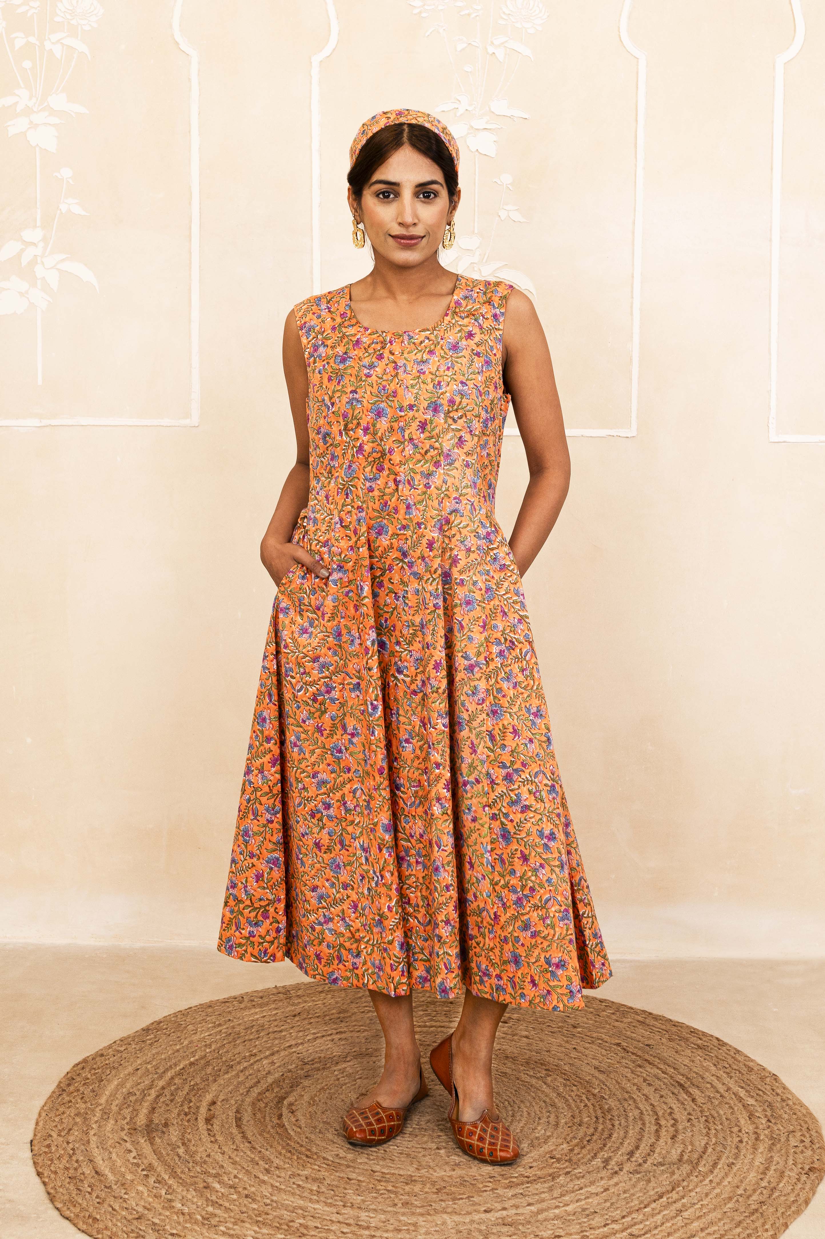 Orange Handblock Dress