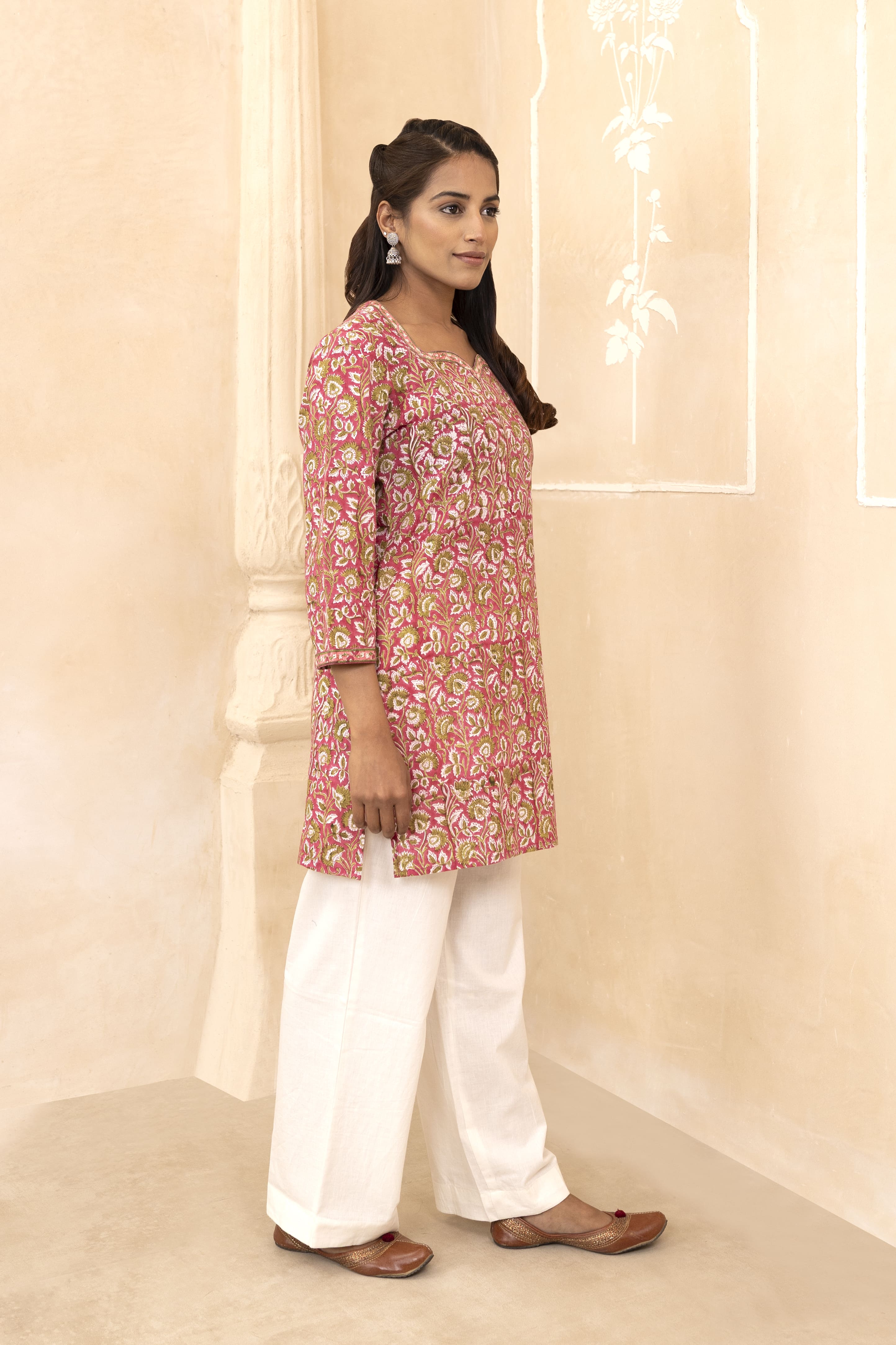 Raspberry Pink Handblock Printed Short Kurti