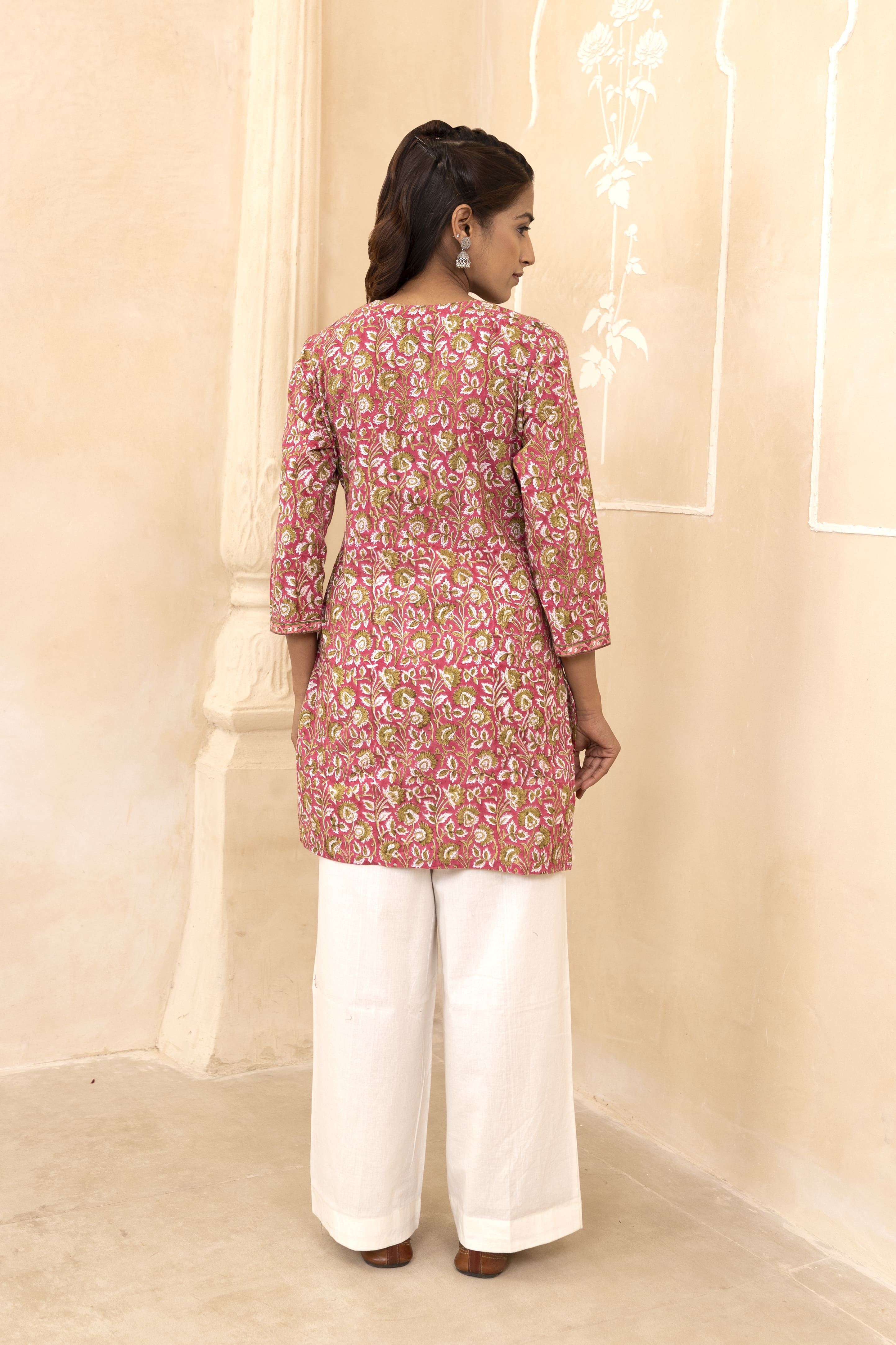 Raspberry Pink Handblock Printed Short Kurti