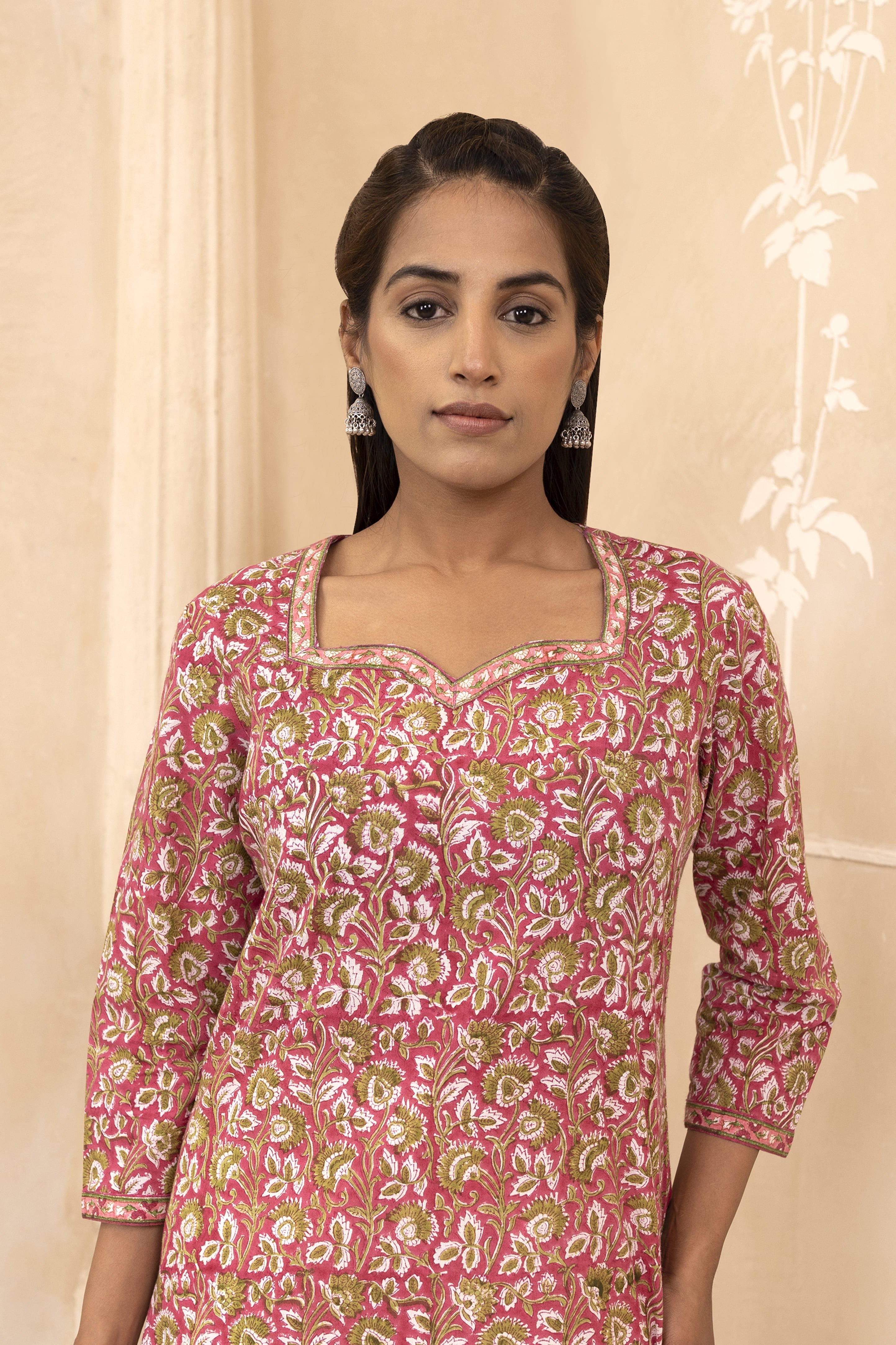 Raspberry Pink Handblock Printed Short Kurti
