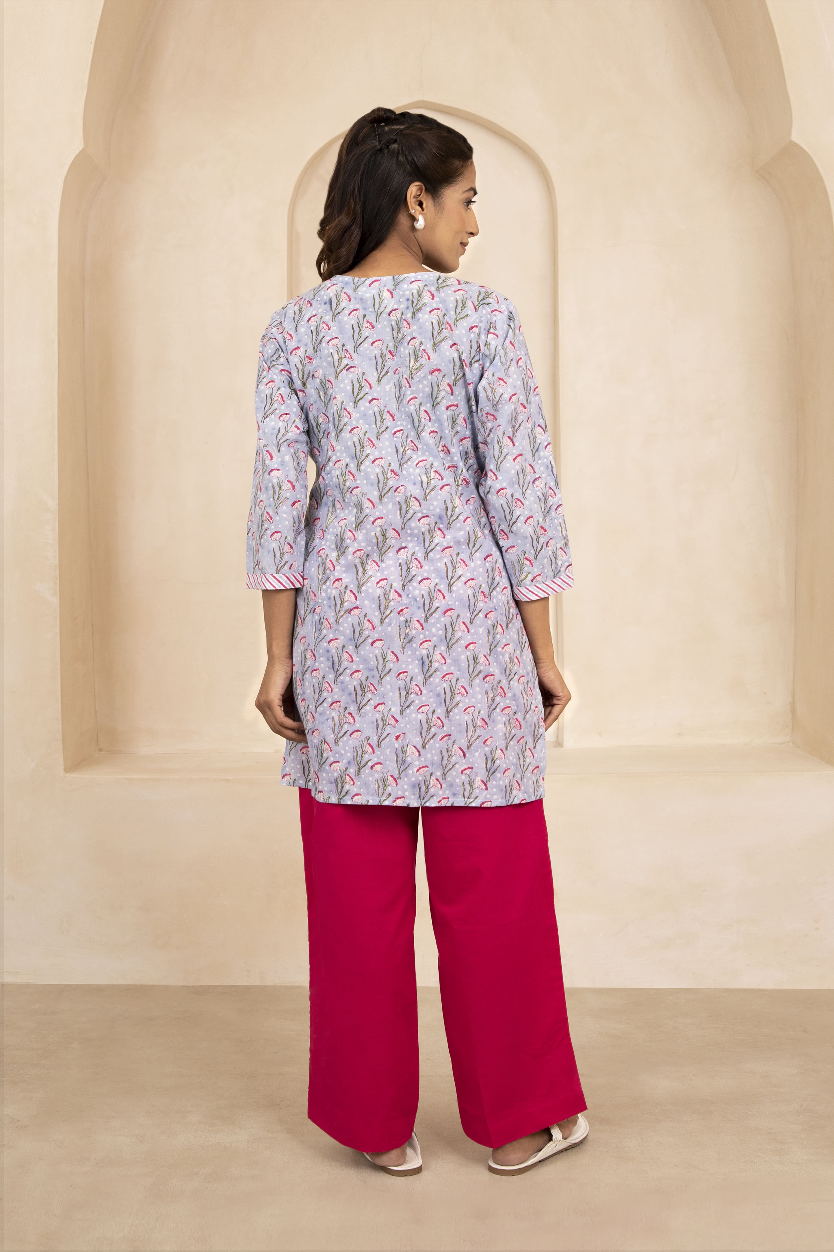 Sky Blue Handblock Printed Short Kurti