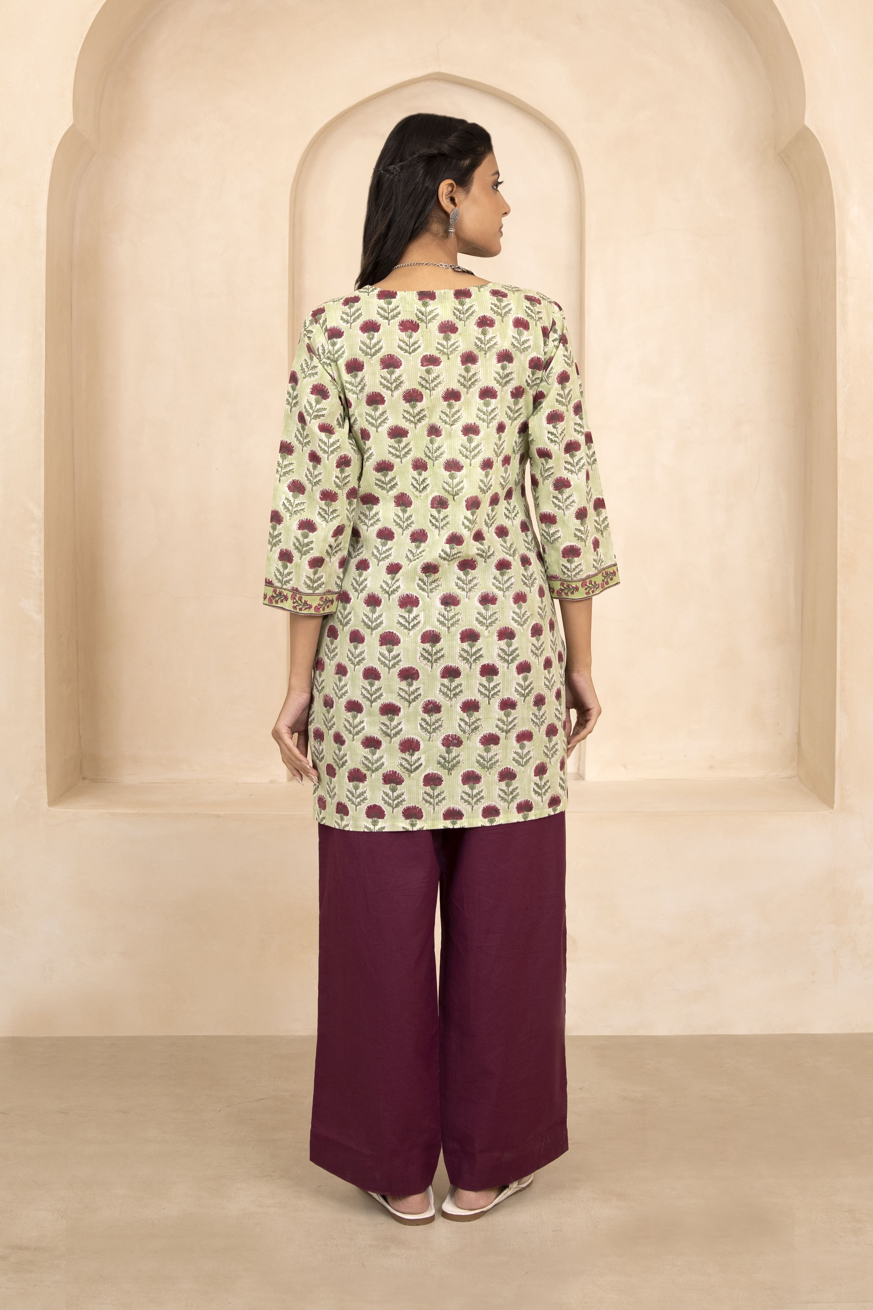 Sage Green Handblock Printed Short Kurti