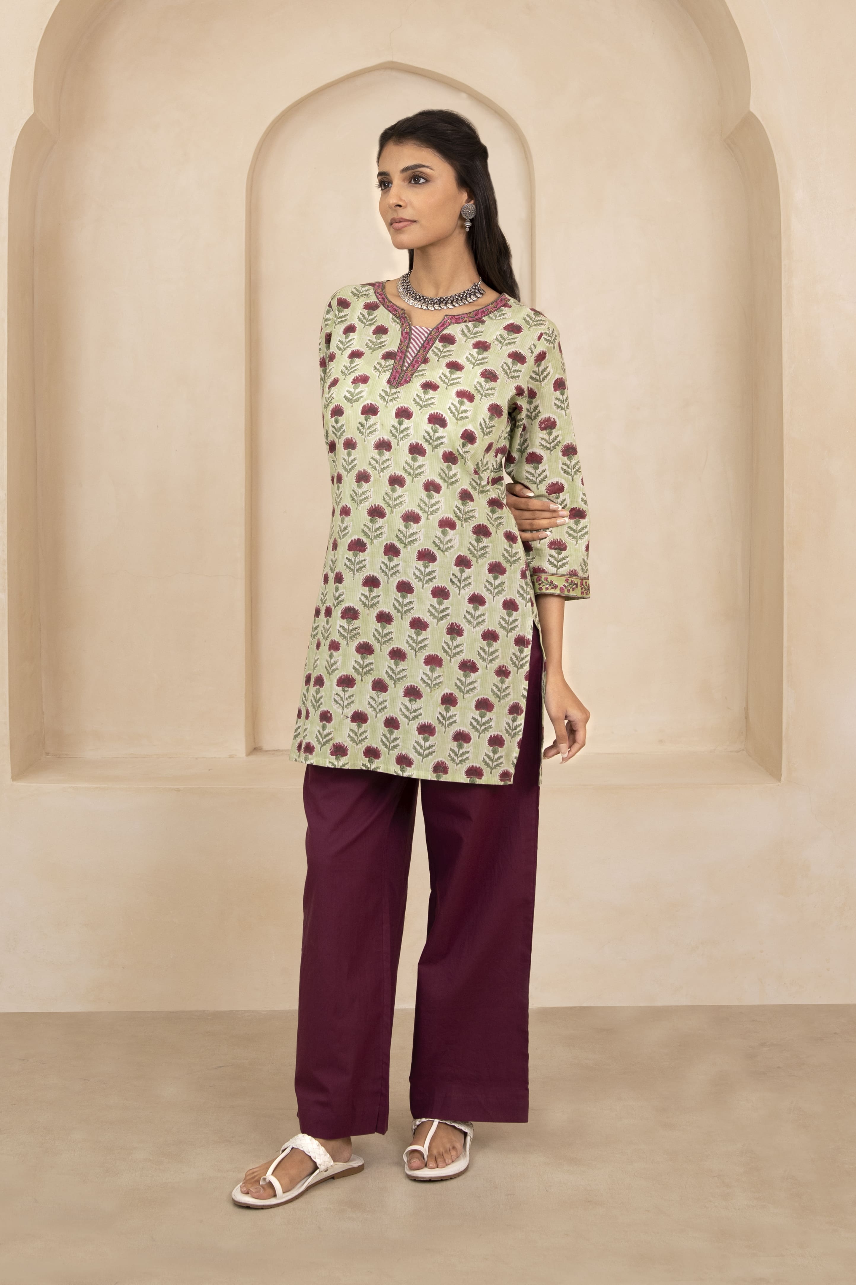 Sage Green Handblock Printed Short Kurti