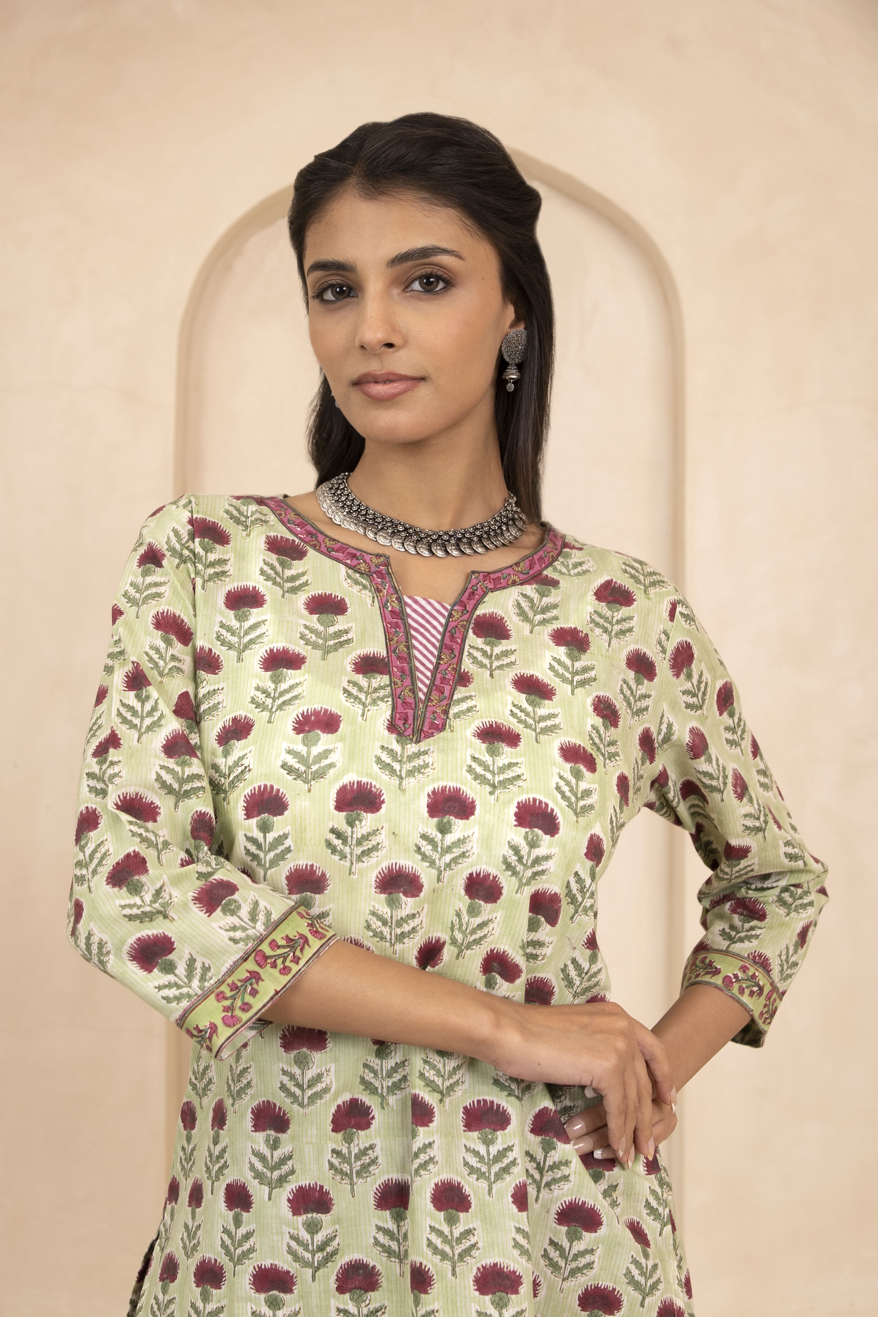 Sage Green Handblock Printed Short Kurti
