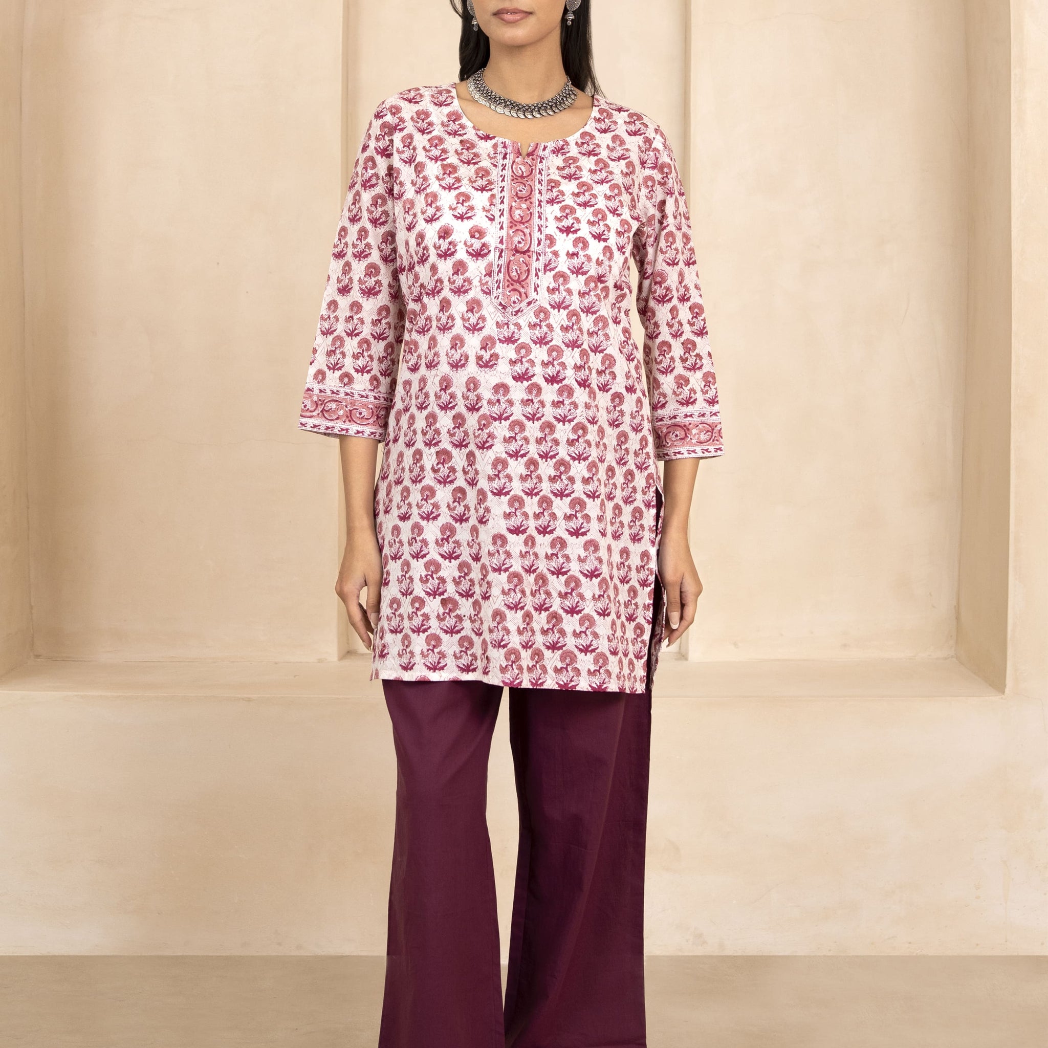 Mauve and Magenta Handblock Printed Short Kurti