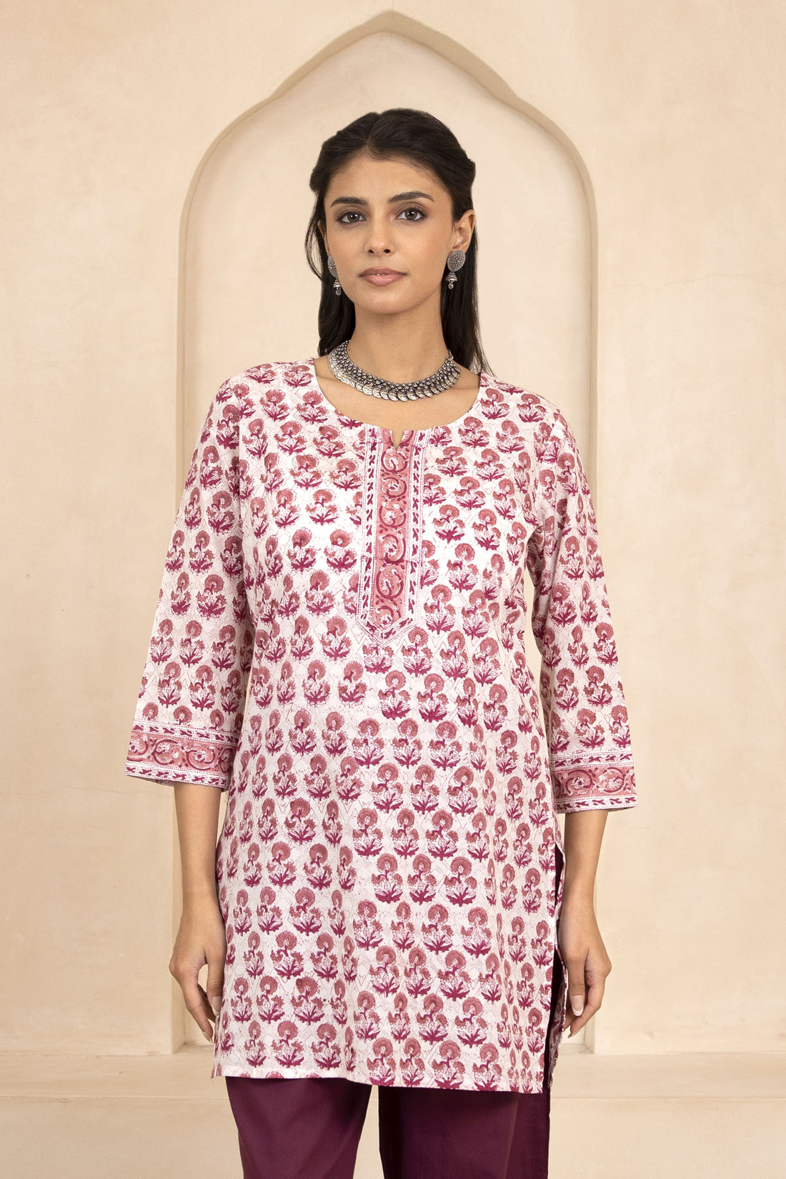 Mauve and Magenta Handblock Printed Short Kurti