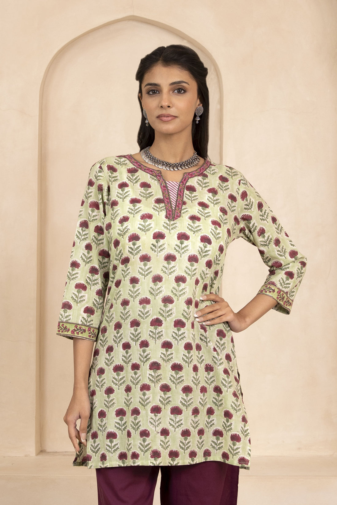 Sage Green Handblock Printed Short Kurti