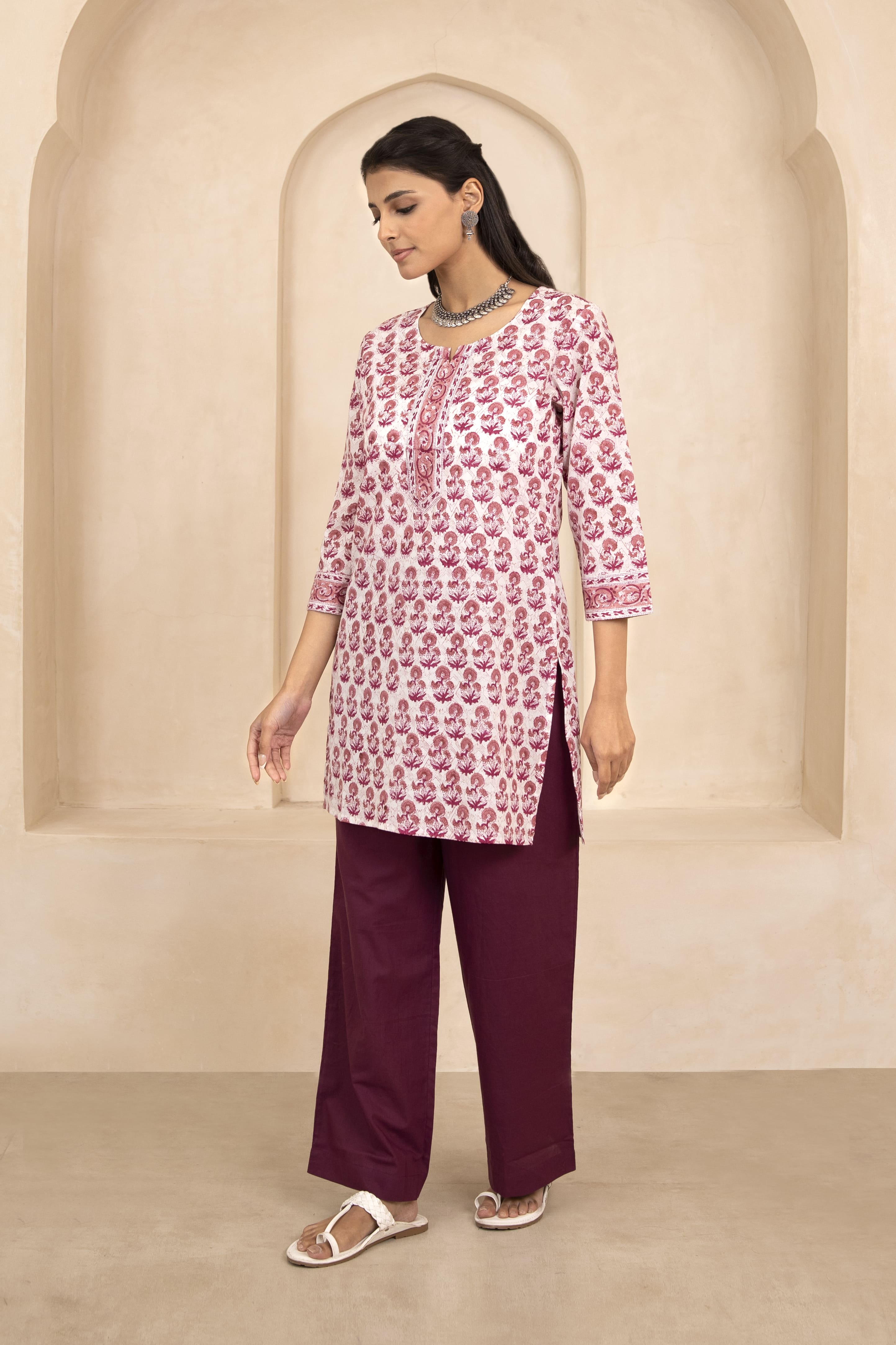 Mauve and Magenta Handblock Printed Short Kurti