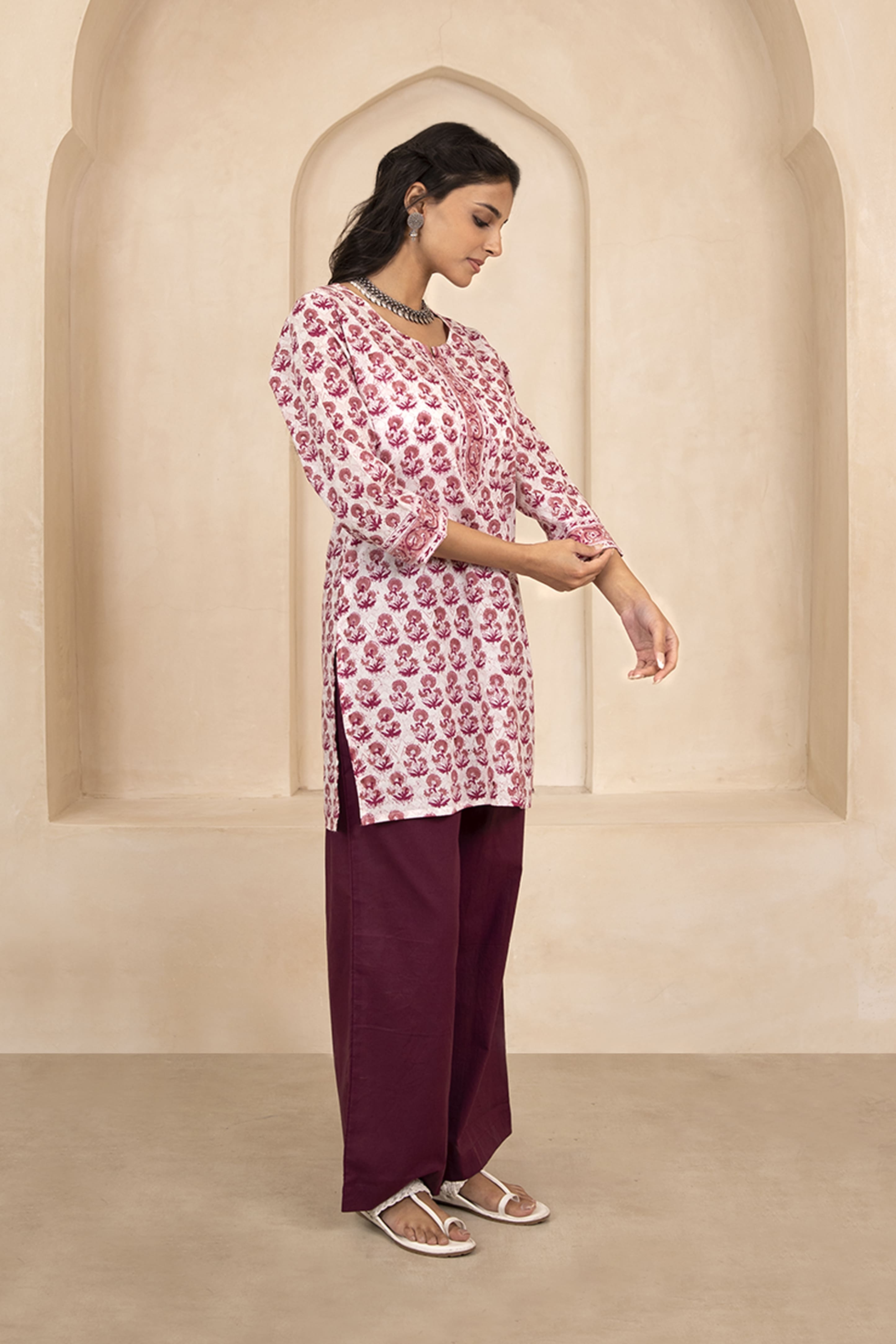 Mauve and Magenta Handblock Printed Short Kurti