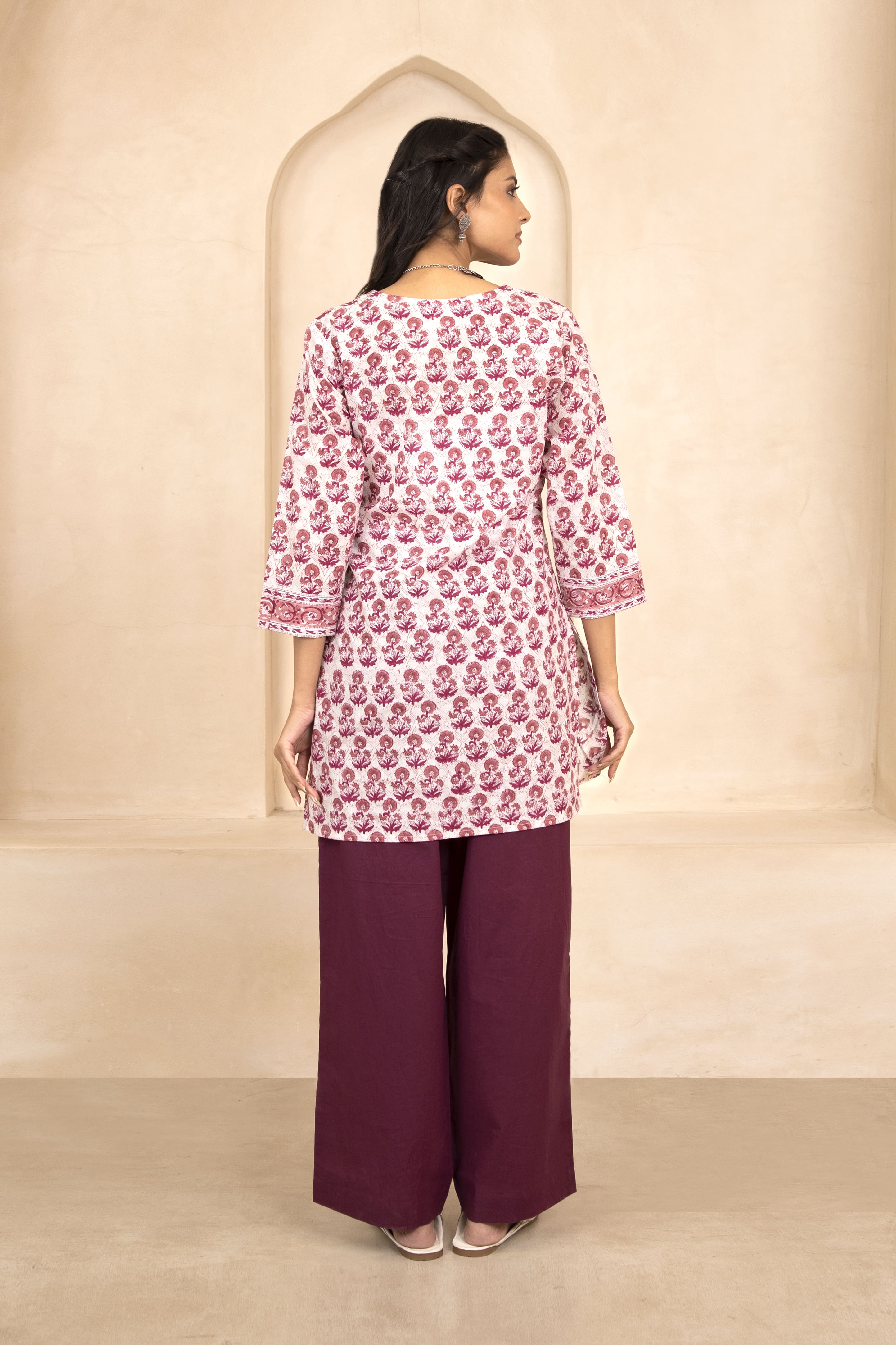 Mauve and Magenta Handblock Printed Short Kurti
