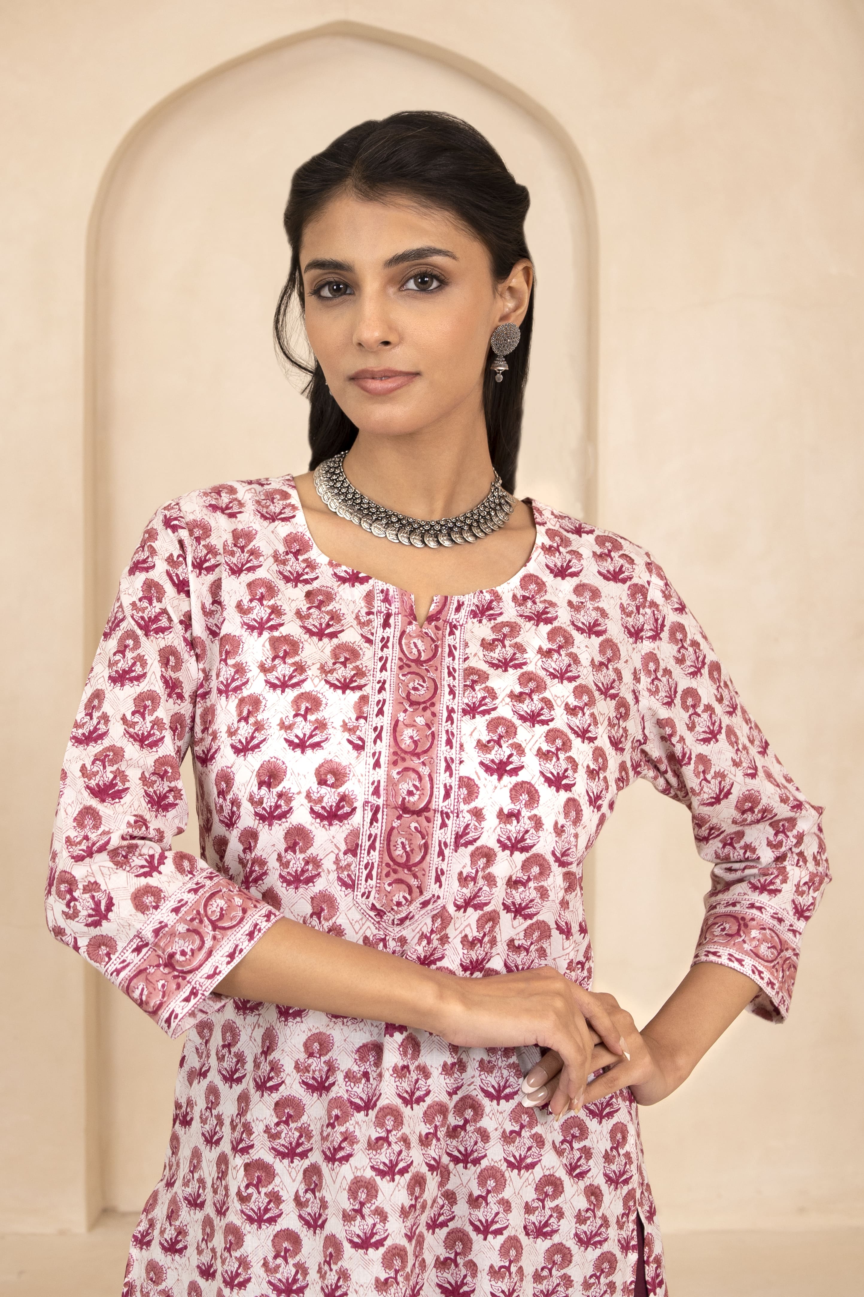 Mauve and Magenta Handblock Printed Short Kurti
