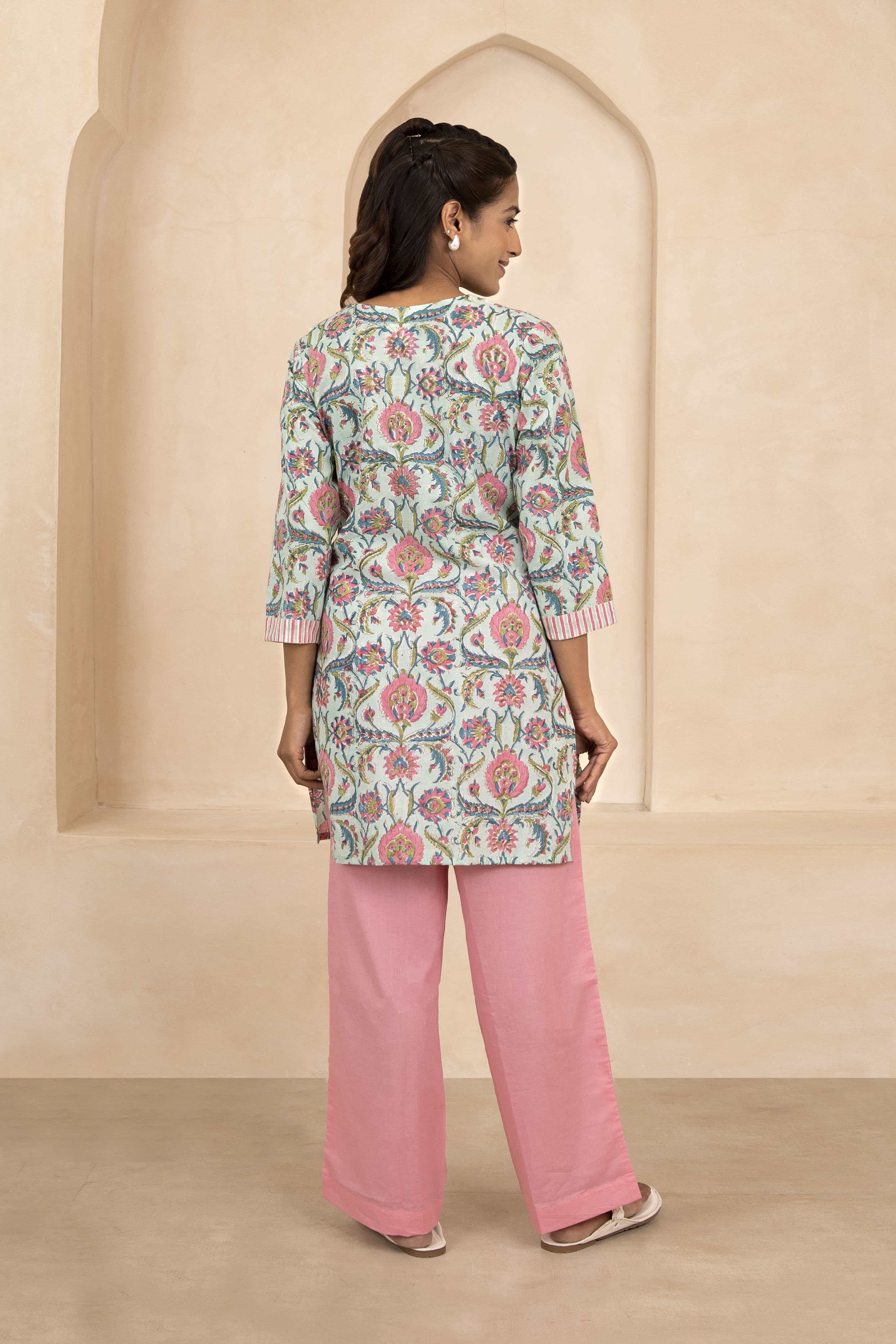 Mint Green Handblock Printed Short Kurti