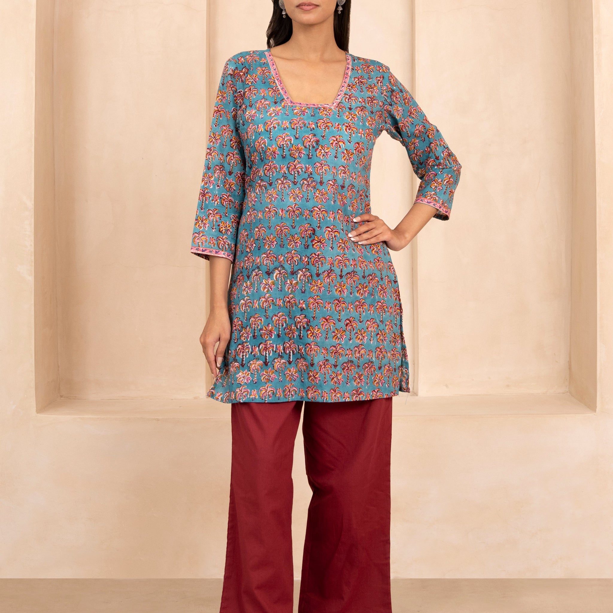 Sea Green Handblock Printed Short Kurti