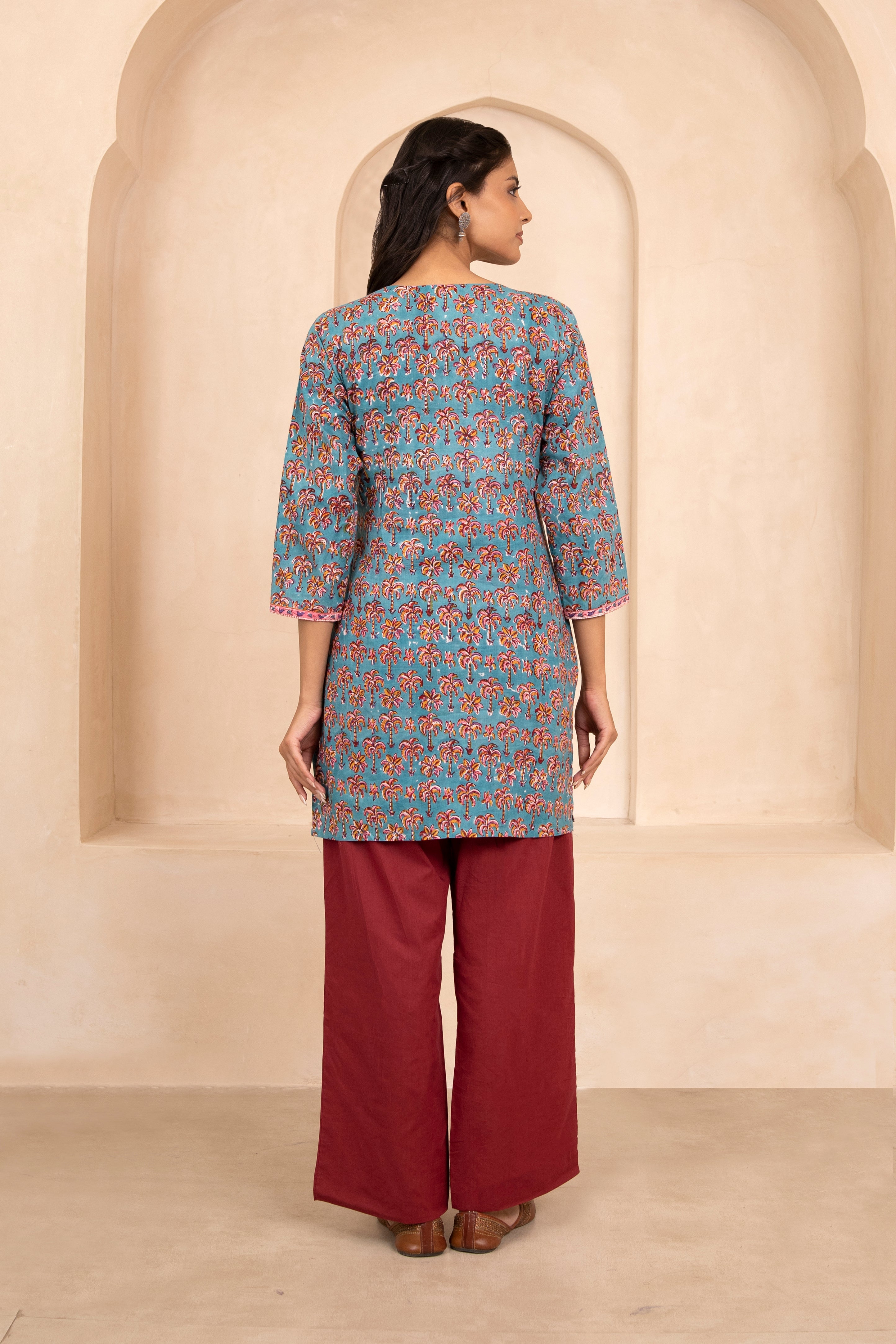 Sea Green Handblock Printed Short Kurti