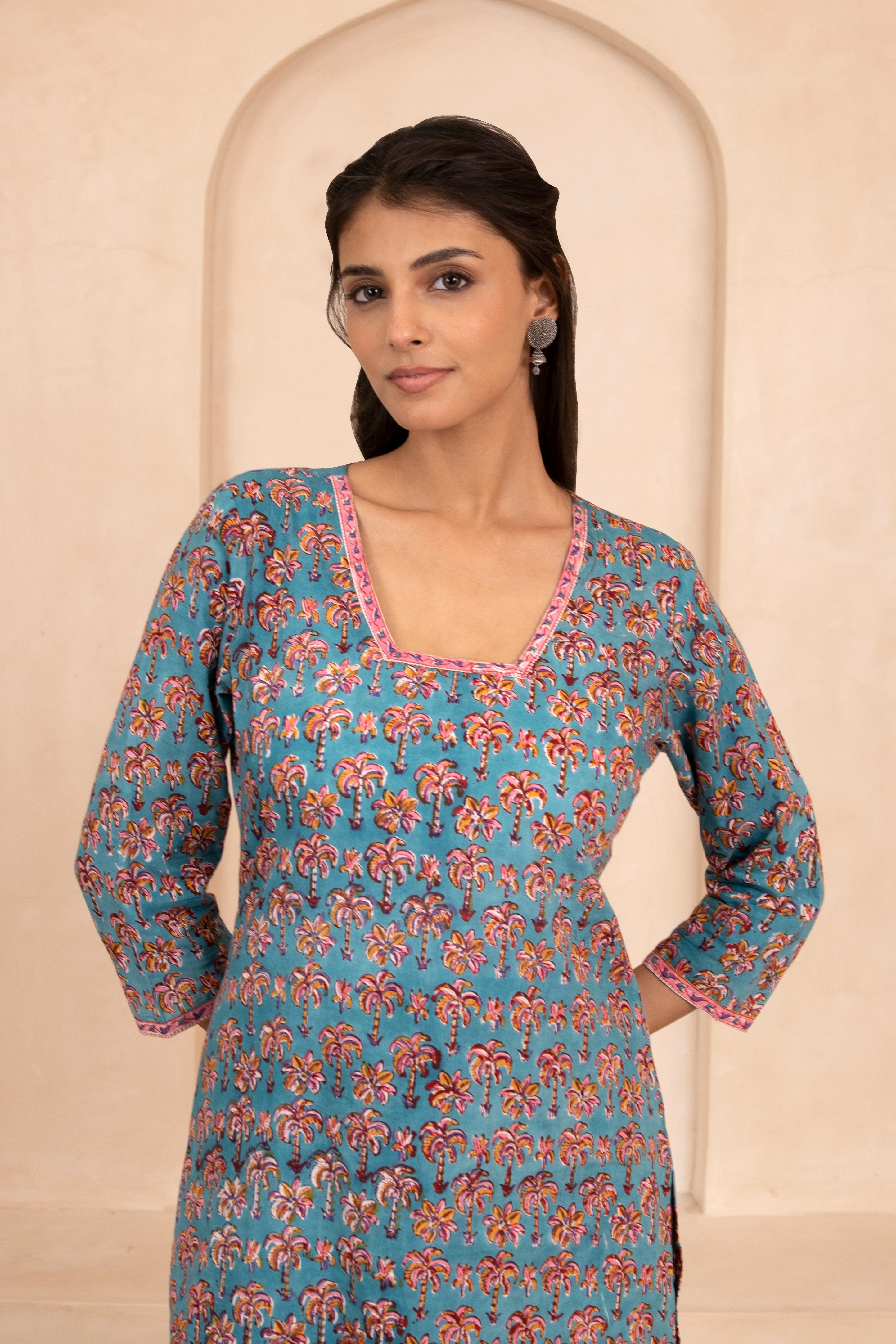 Sea Green Handblock Printed Short Kurti