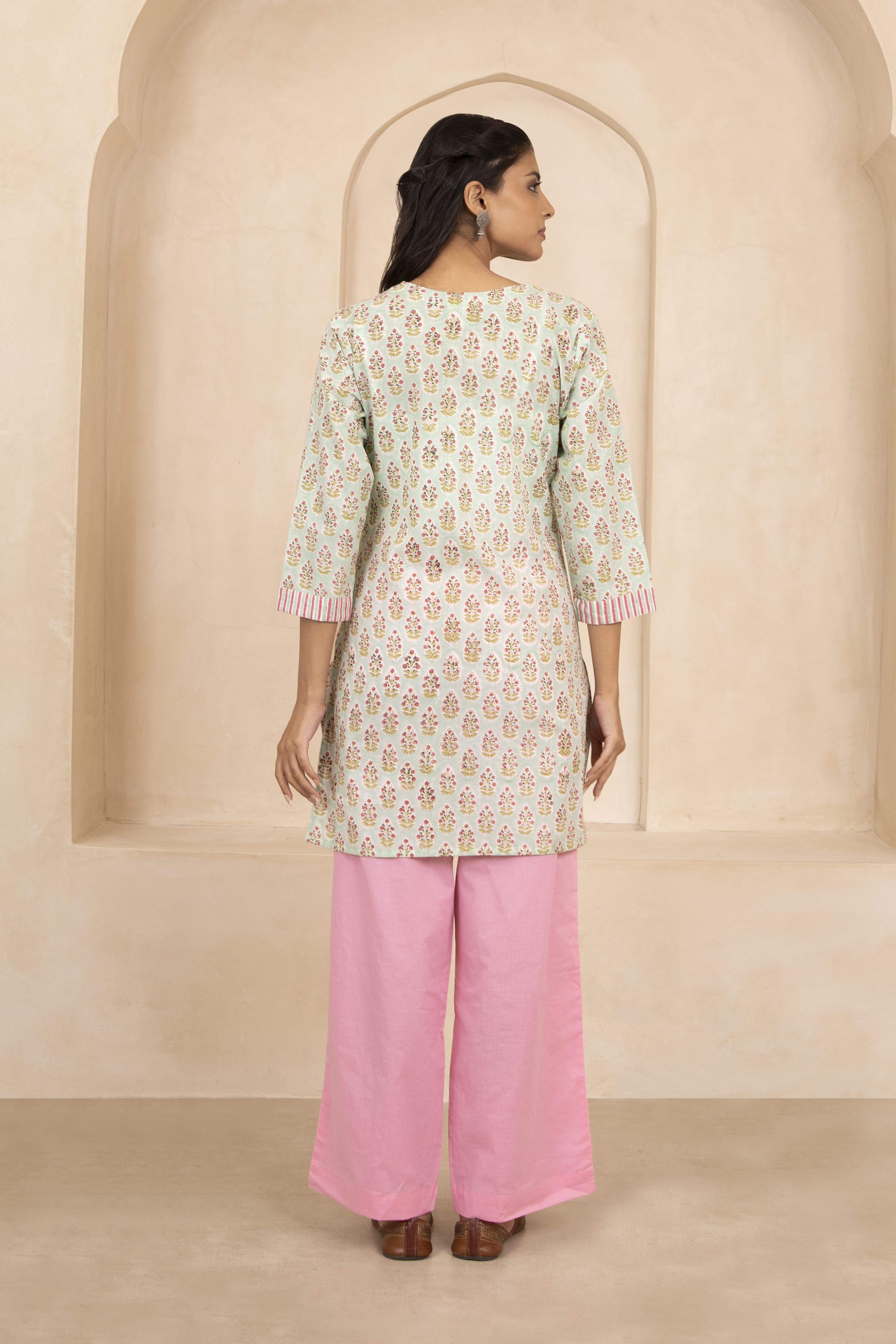 Mint Green Handblock Printed Short Kurti